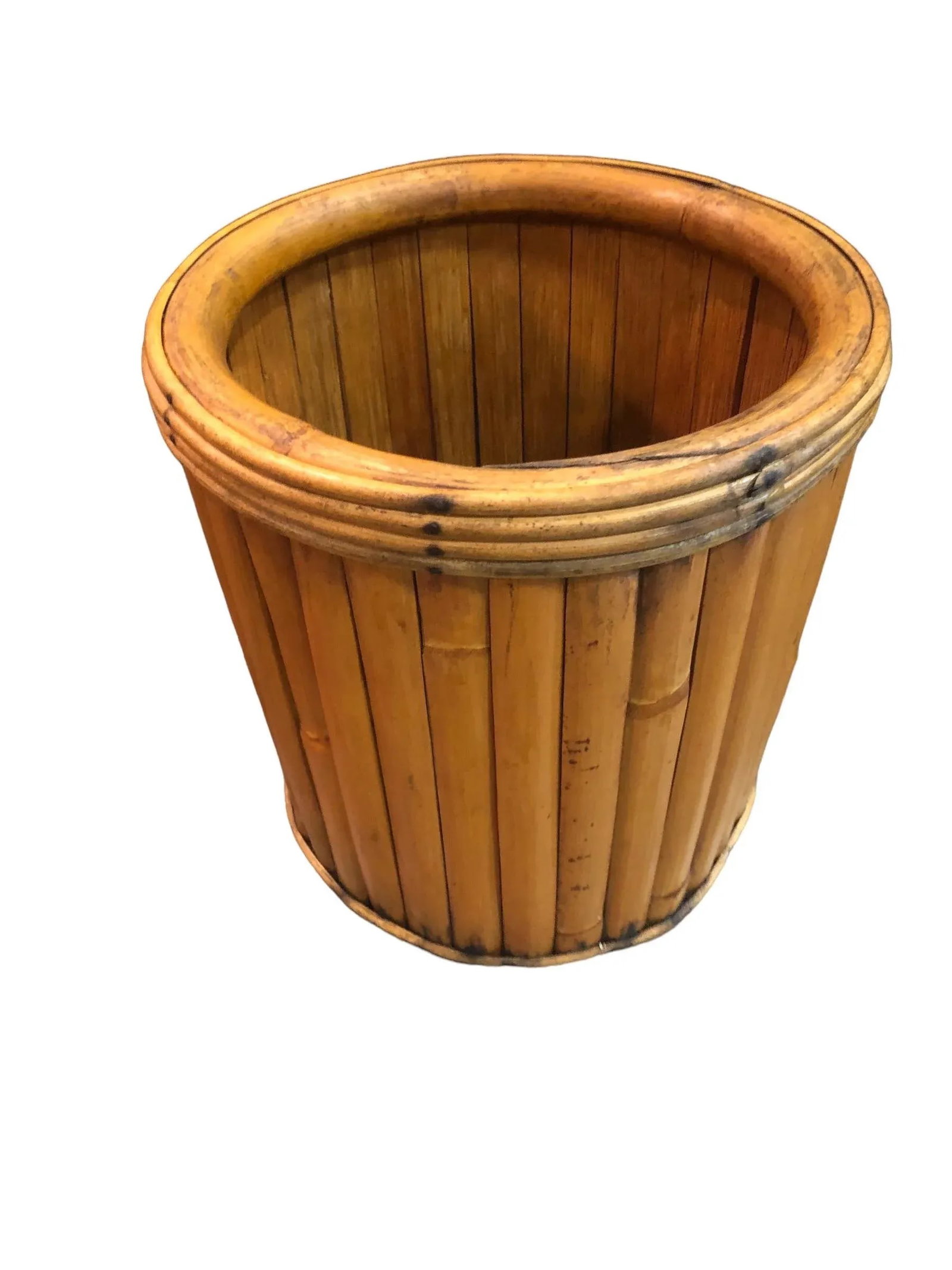 1960s Rattan and Bamboo Cachepot Vase - 6