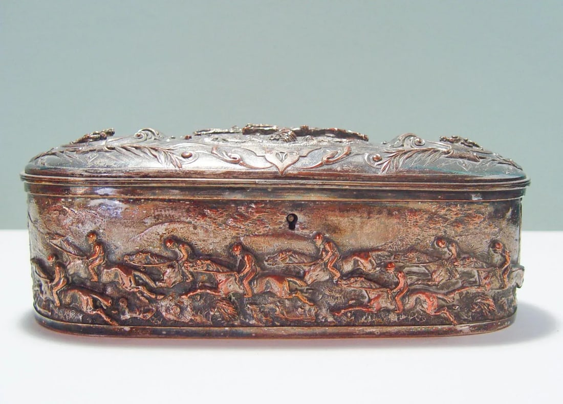 Antique French Silver Plate Horse Racing Jewelry Box - 4
