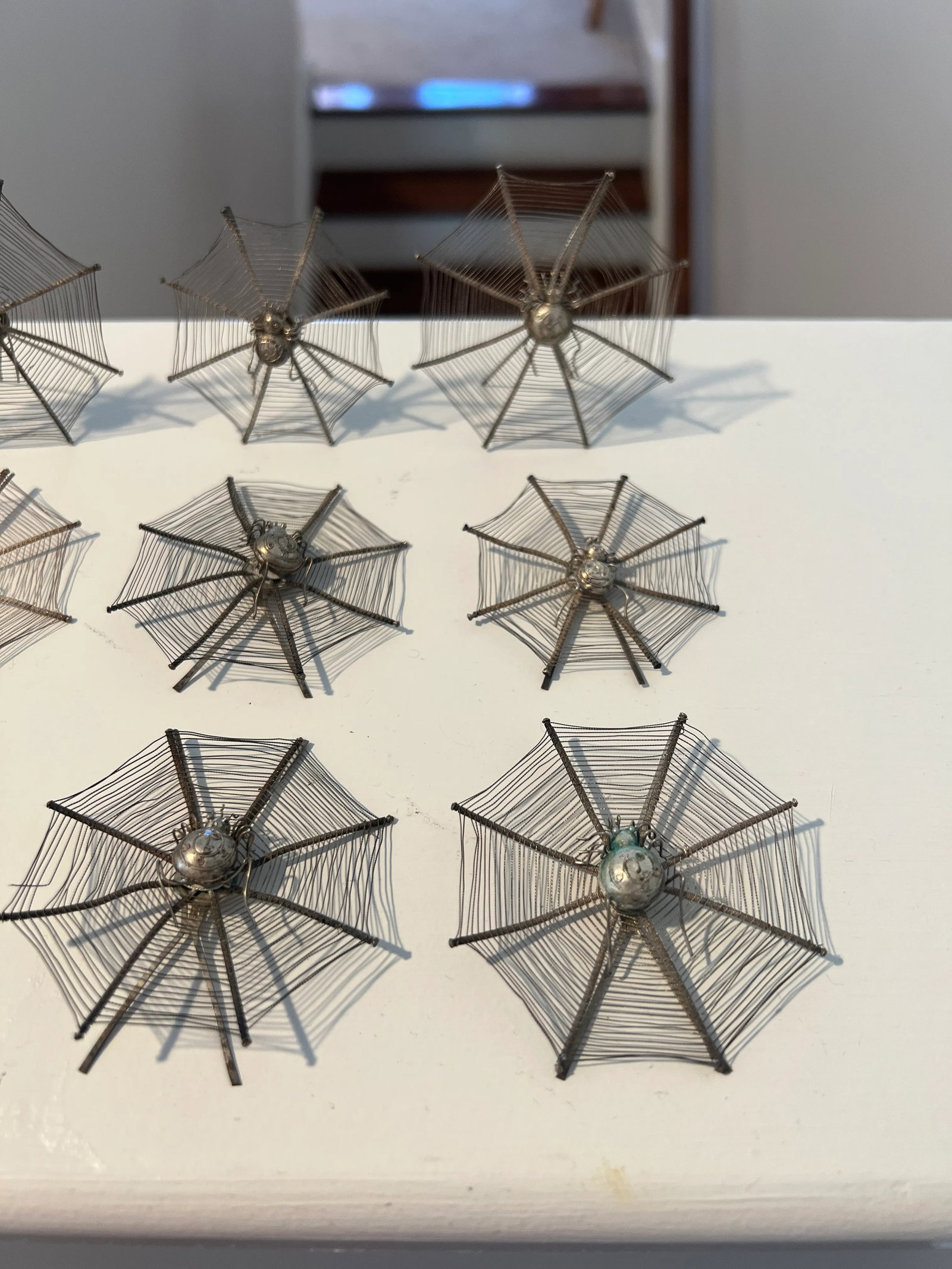 Set of 12 Chinese Export Silver Spider Web Form Place Card Holders - 3