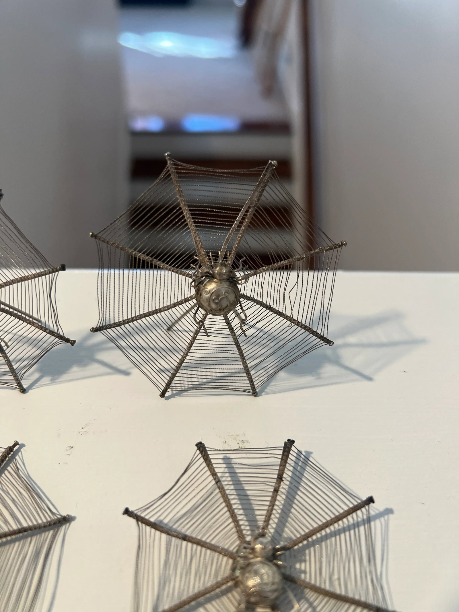 Set of 12 Chinese Export Silver Spider Web Form Place Card Holders - 4