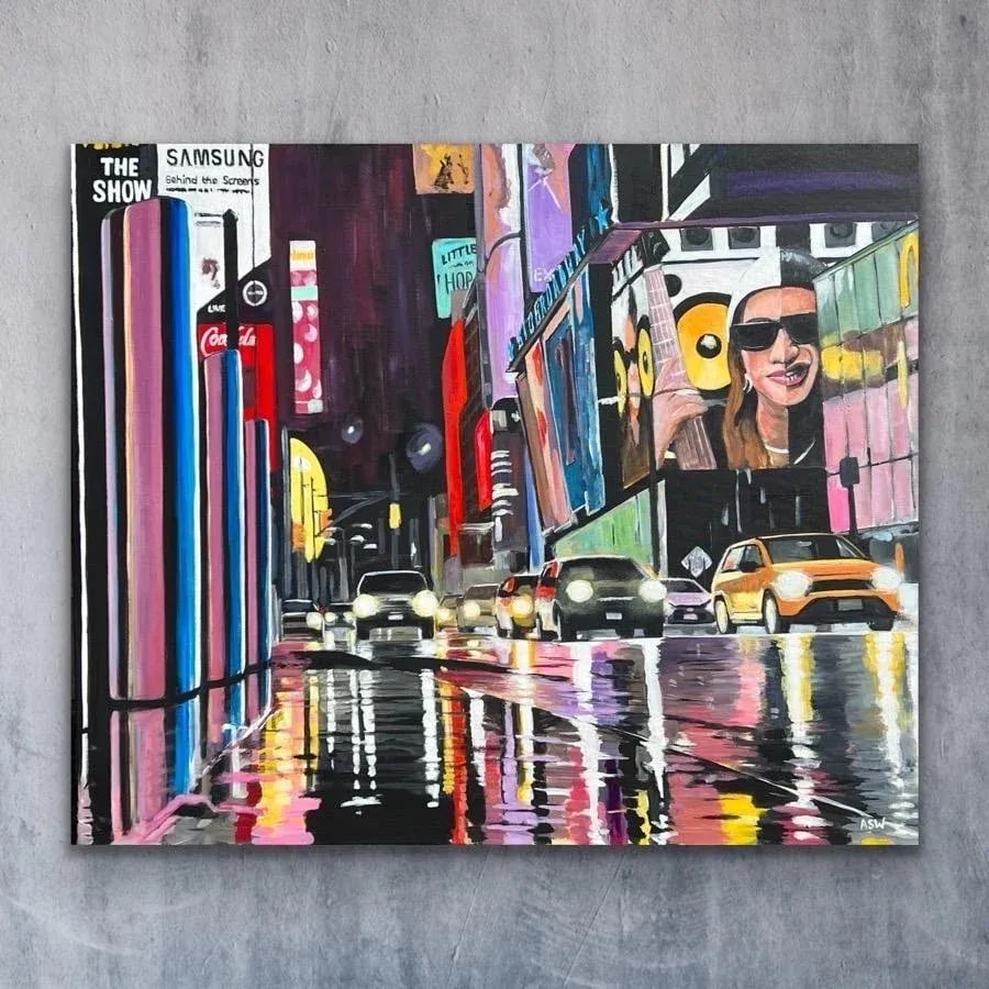 Painting of Broadway New York City Street Scene After the Rain - Unique Original Art by British Arti - 10
