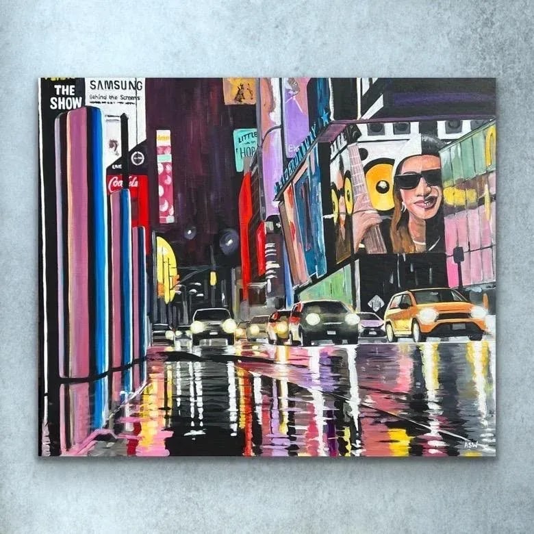 Painting of Broadway New York City Street Scene After the Rain - Unique Original Art by British Arti - 11