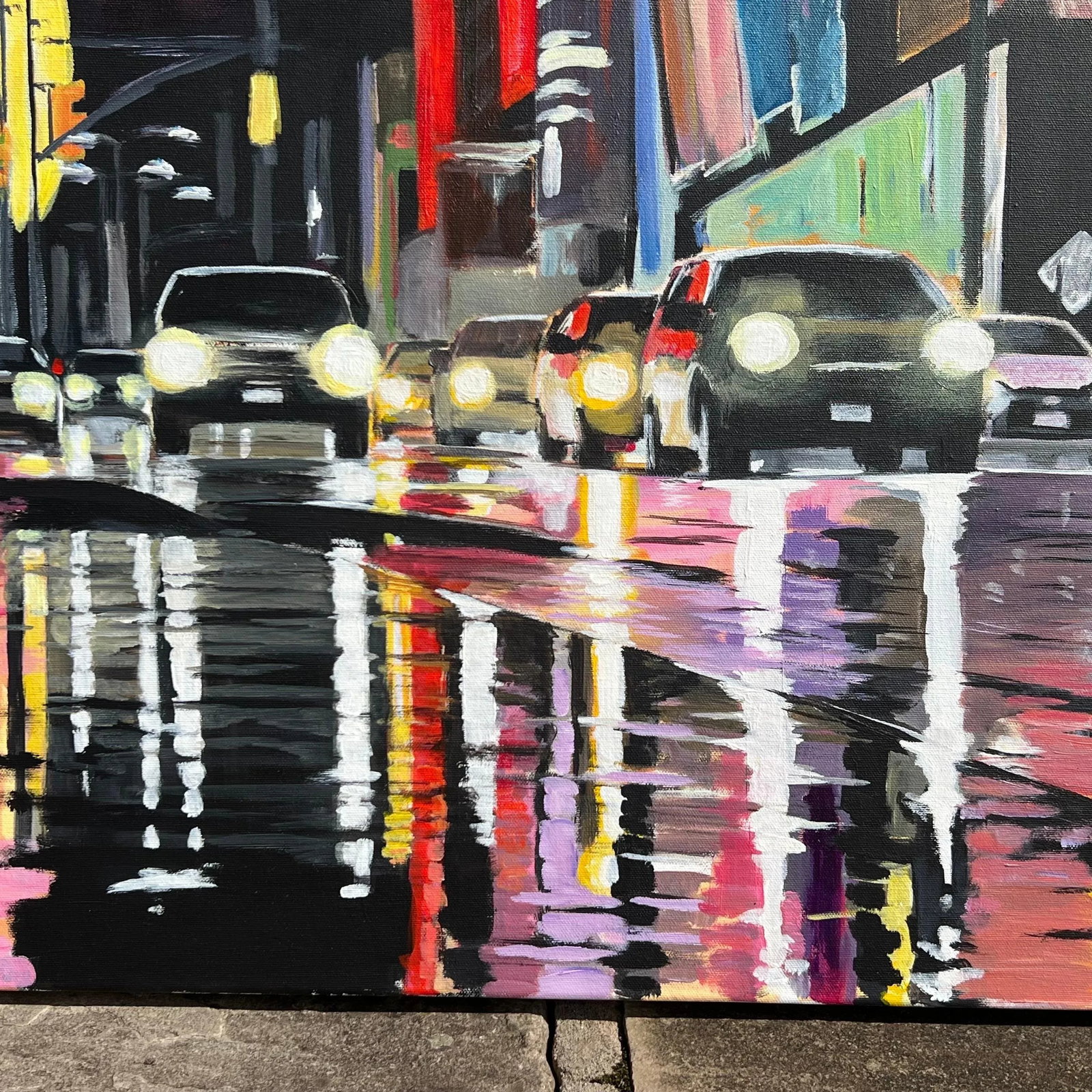 Painting of Broadway New York City Street Scene After the Rain - Unique Original Art by British Arti - 6