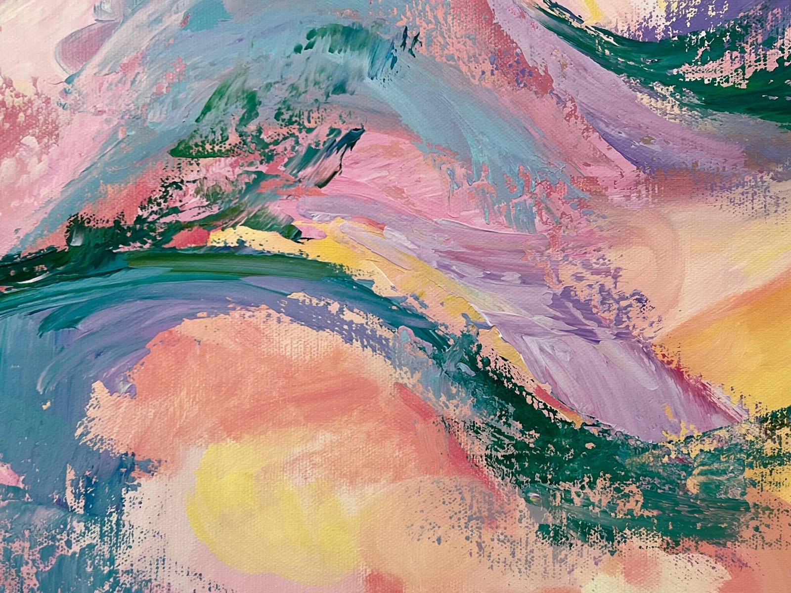 Abstract Lilac Turquoise Red Pink & Green Canvas Art by Contemporary Artist - 12