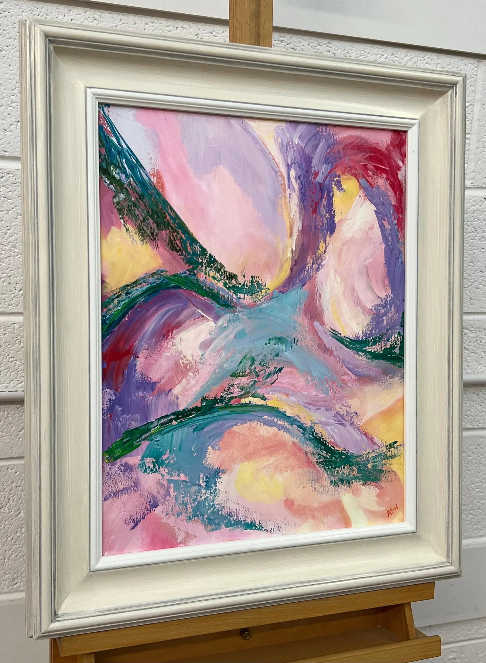 Abstract Lilac Turquoise Red Pink & Green Canvas Art by Contemporary Artist - 2