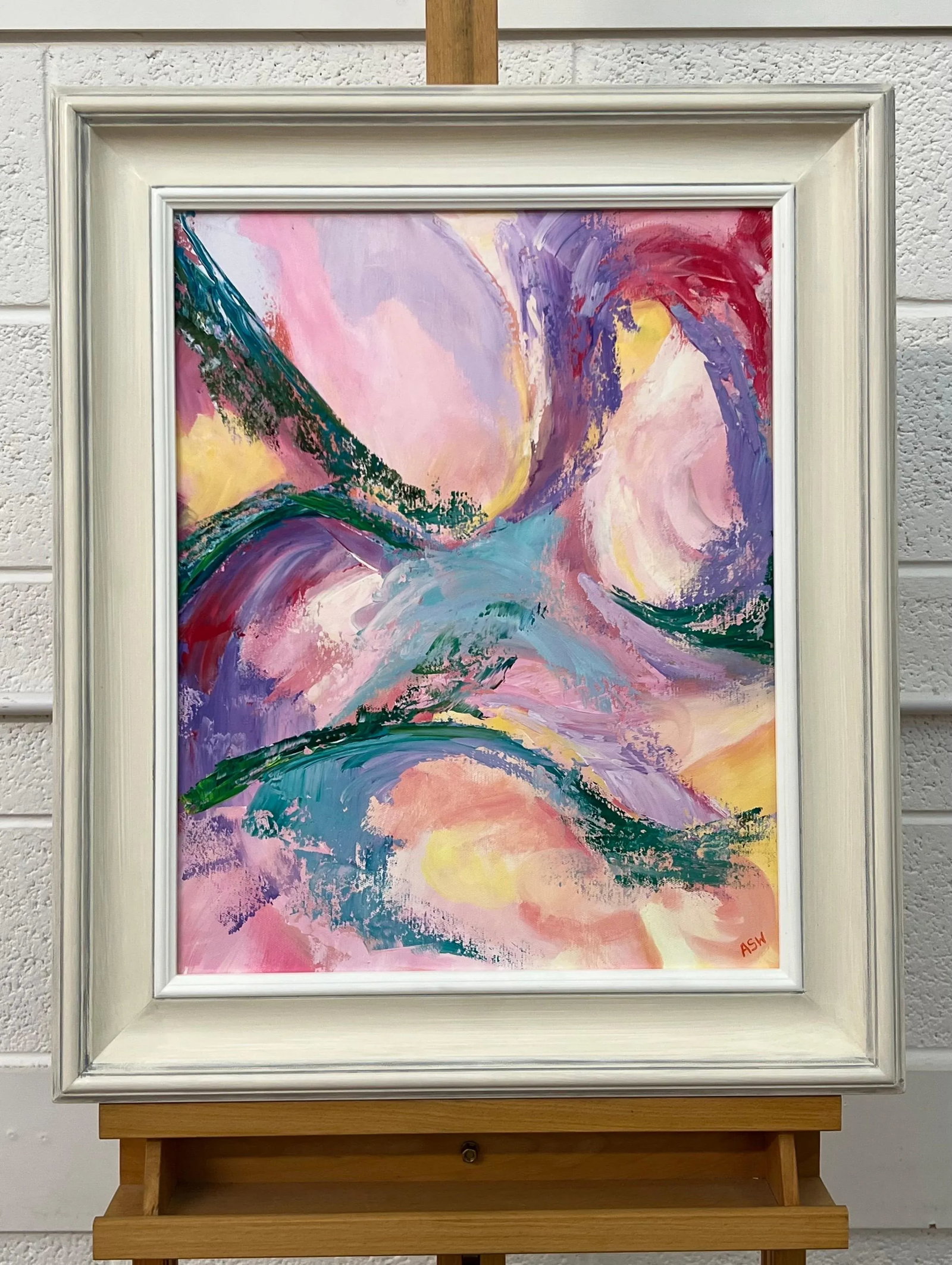 Abstract Lilac Turquoise Red Pink & Green Canvas Art by Contemporary Artist - 3