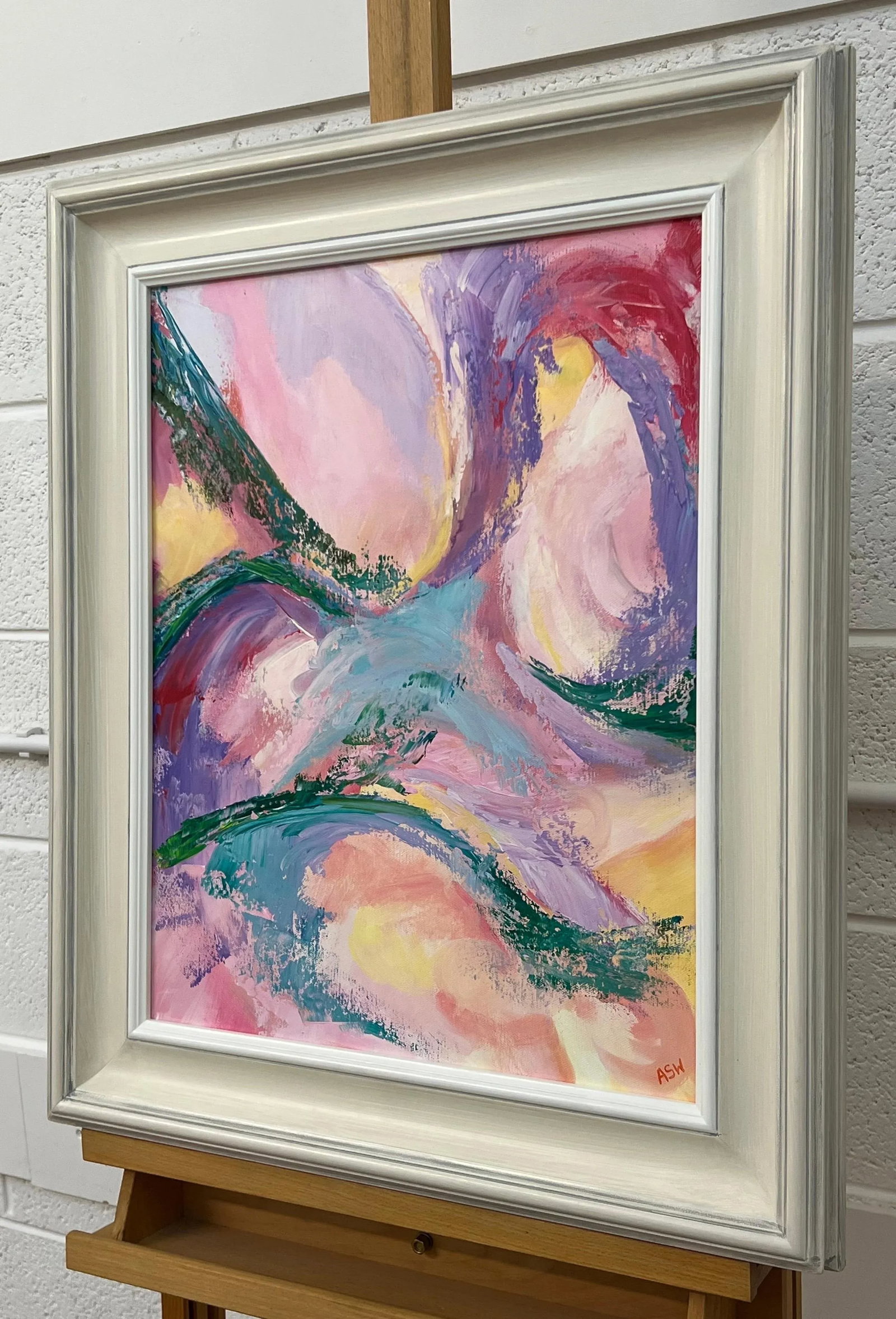 Abstract Lilac Turquoise Red Pink & Green Canvas Art by Contemporary Artist - 4