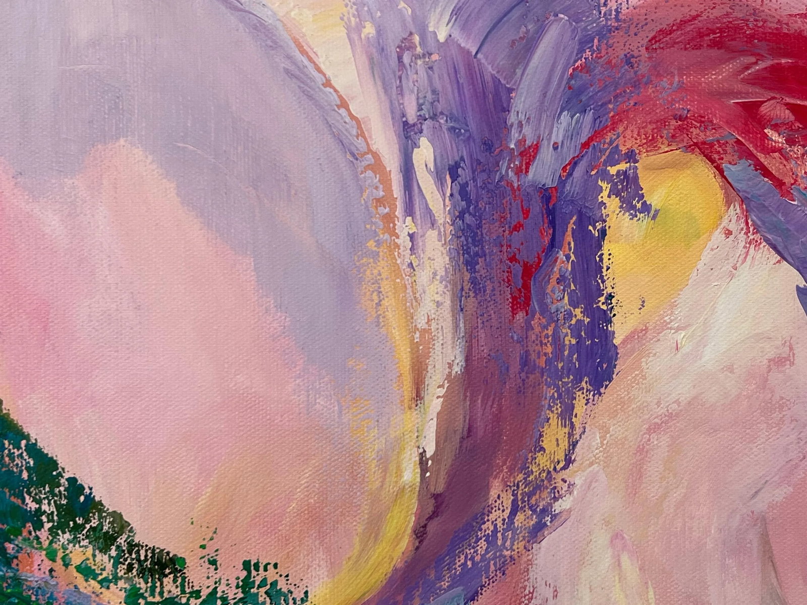 Abstract Lilac Turquoise Red Pink & Green Canvas Art by Contemporary Artist - 8