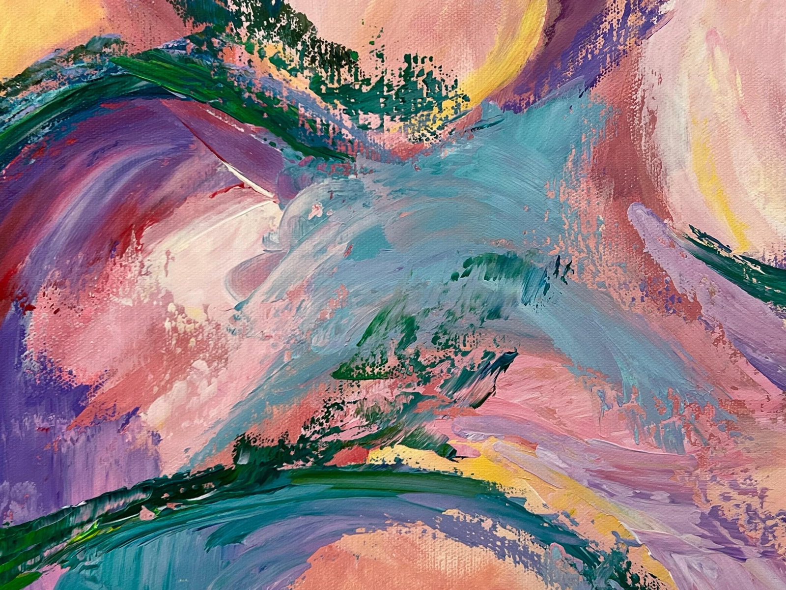 Abstract Lilac Turquoise Red Pink & Green Canvas Art by Contemporary Artist - 9