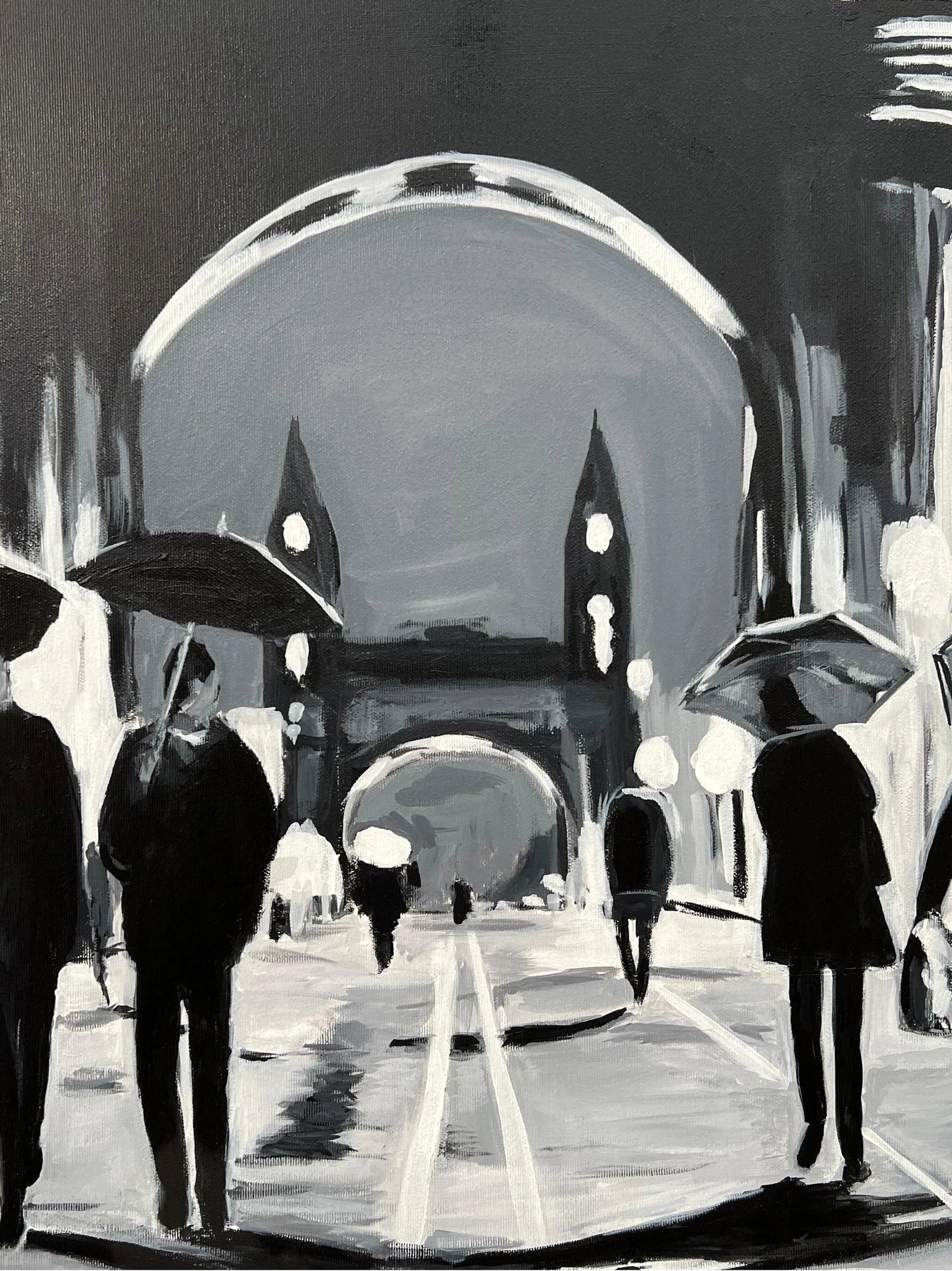 Black & White Painting of Hammersmith Bridge in London - Unique Original Art by British Urban Landsc - 10