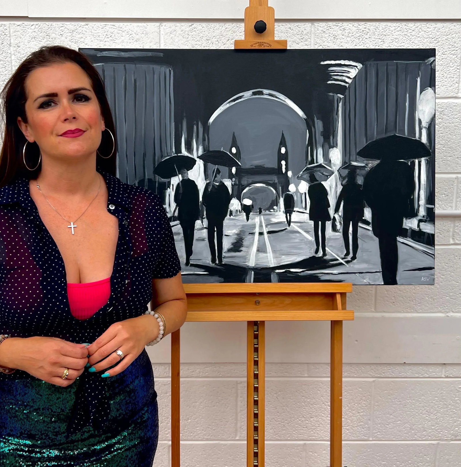 Black & White Painting of Hammersmith Bridge in London - Unique Original Art by British Urban Landsc - 2