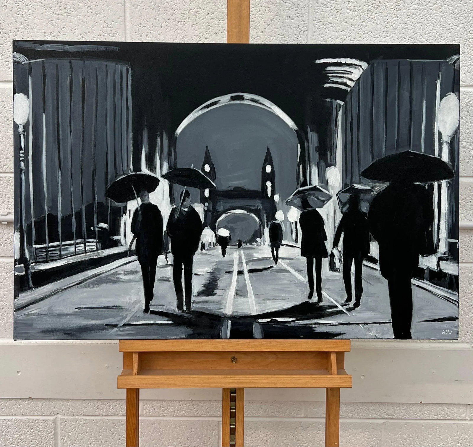 Black & White Painting of Hammersmith Bridge in London - Unique Original Art by British Urban Landsc - 4