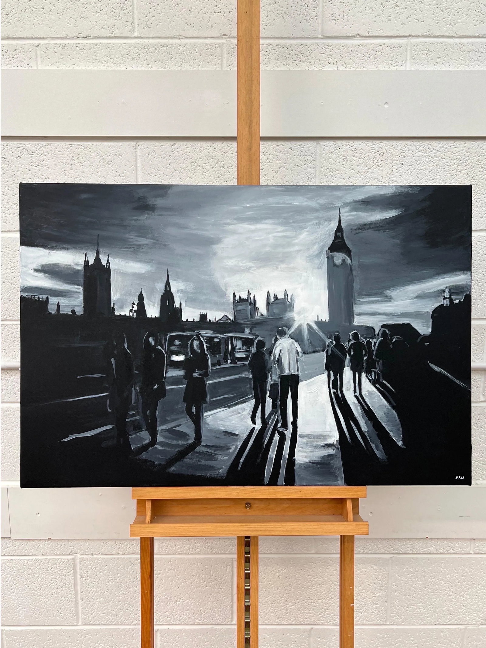 Black & White Painting of Westminster Bridge in London - Unique Original Art by British Urban Landsc - 12