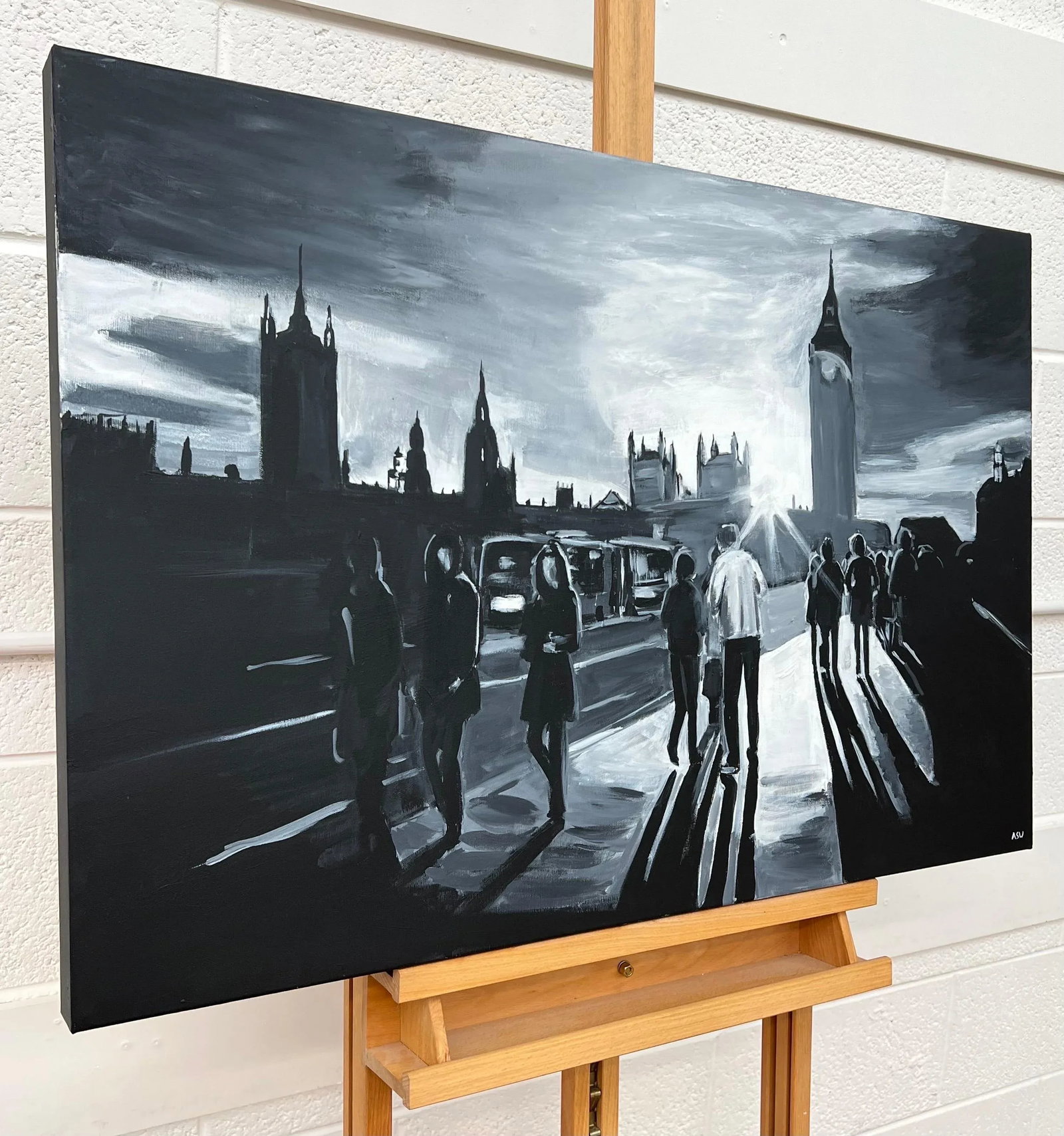 Black & White Painting of Westminster Bridge in London - Unique Original Art by British Urban Landsc - 2