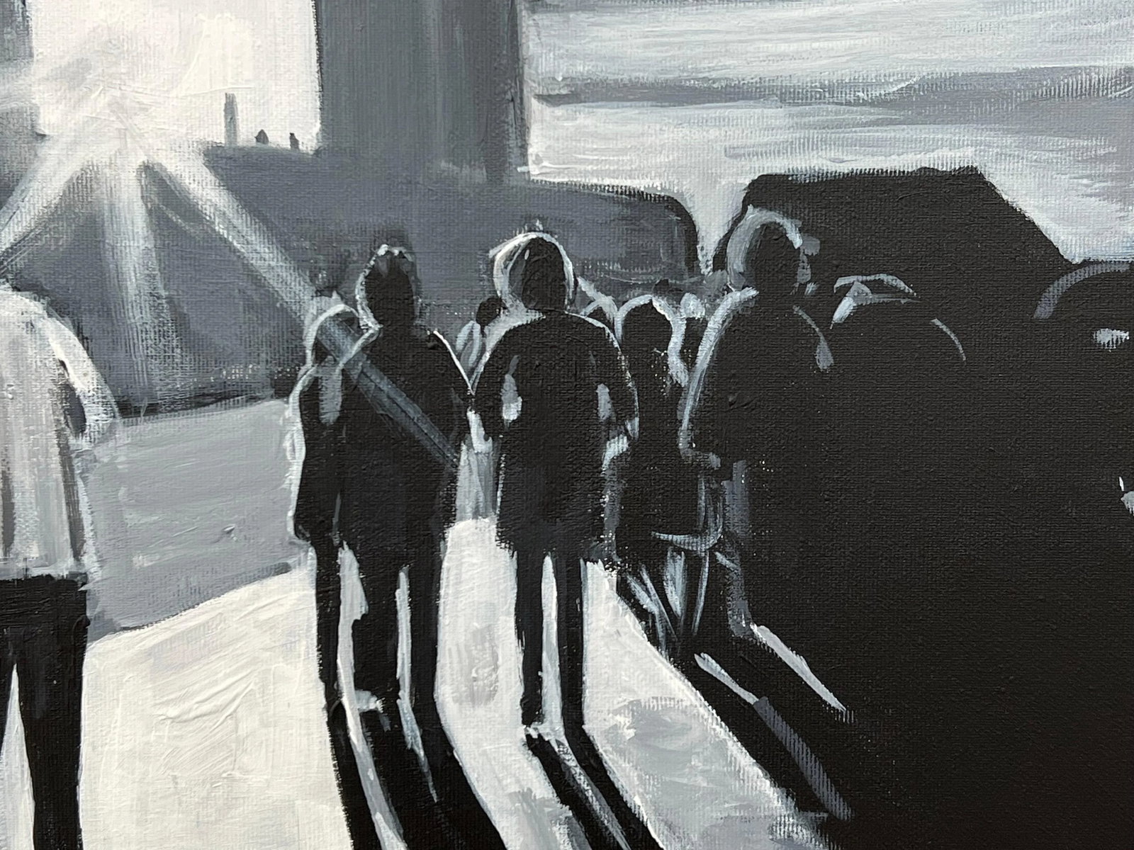 Black & White Painting of Westminster Bridge in London - Unique Original Art by British Urban Landsc - 6