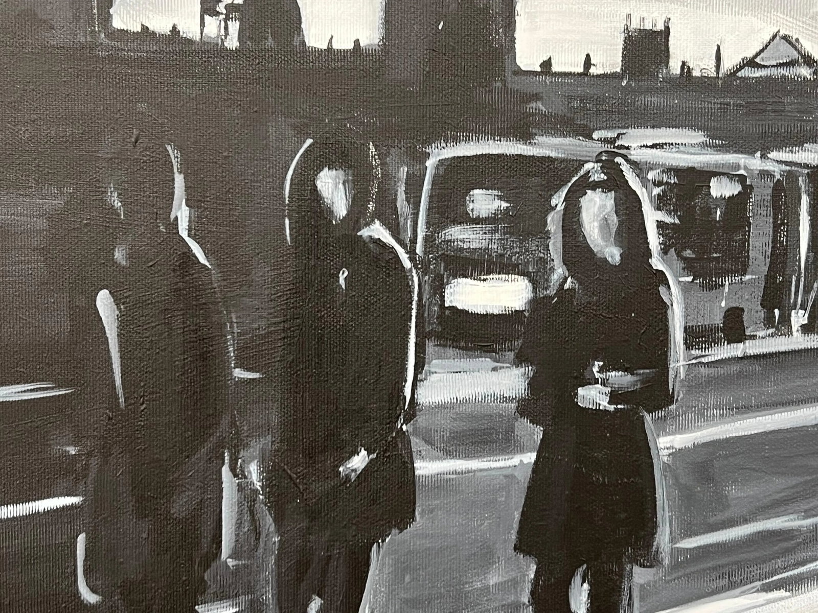 Black & White Painting of Westminster Bridge in London - Unique Original Art by British Urban Landsc - 7