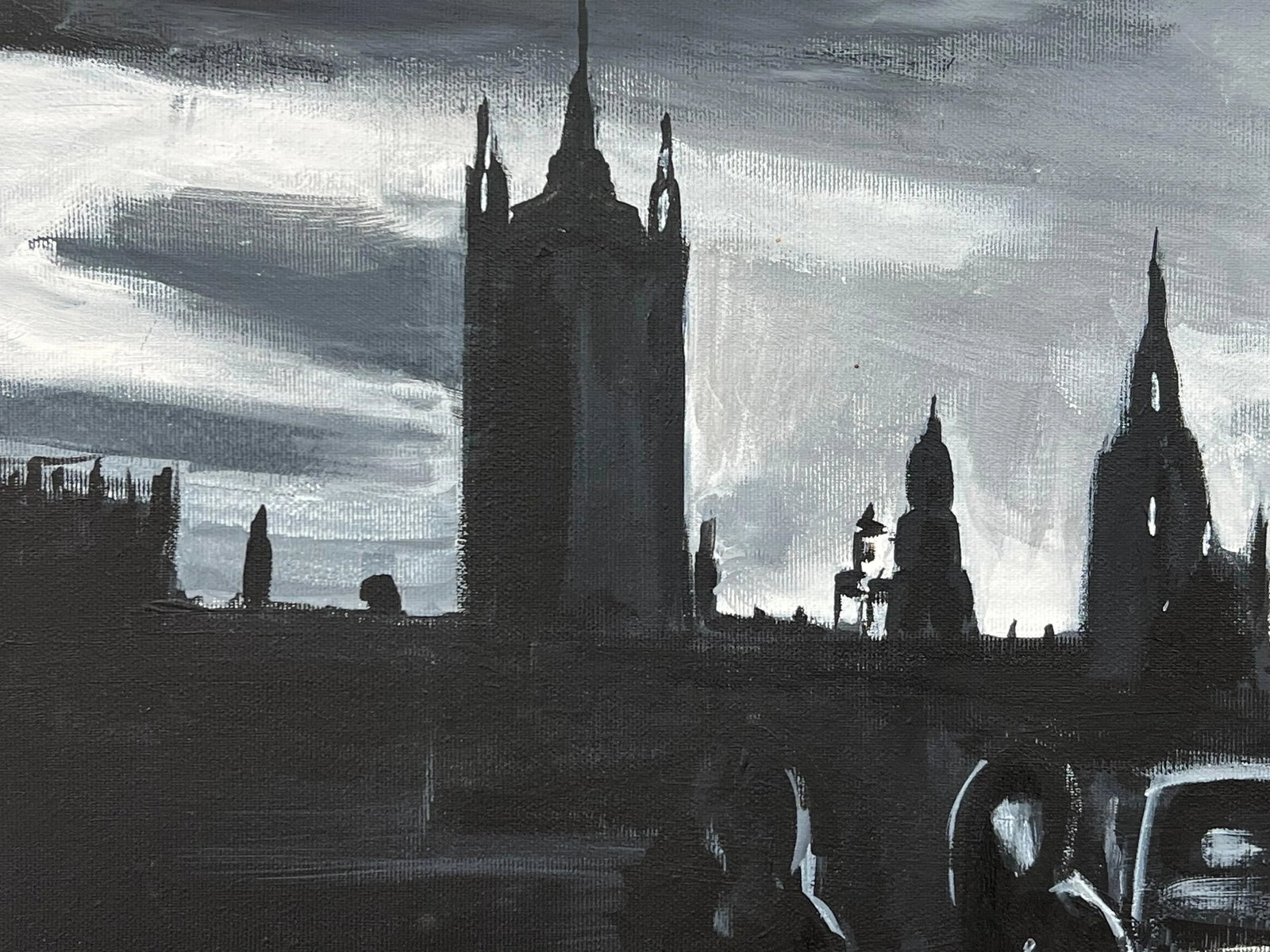 Black & White Painting of Westminster Bridge in London - Unique Original Art by British Urban Landsc - 8