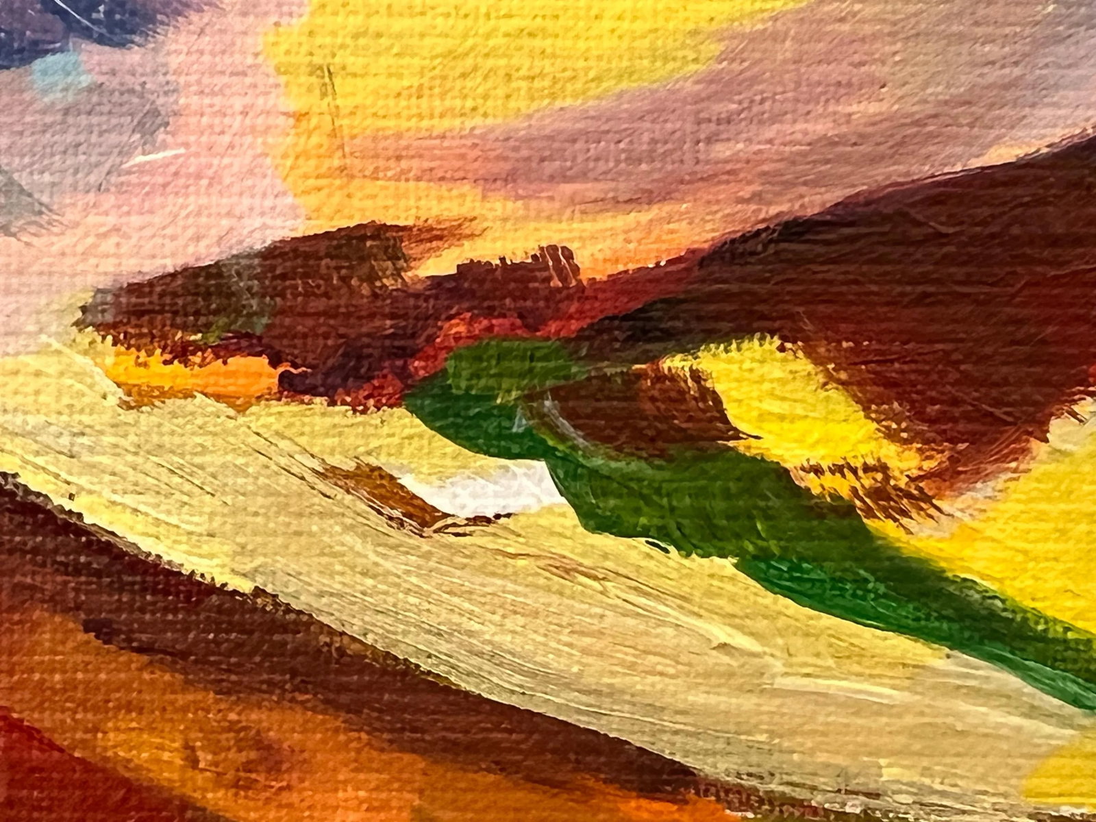 Angela Wakefield Colourful Abstract Yellow Painting of Scottish Highlands by Contemporary Artist, 20 - 10