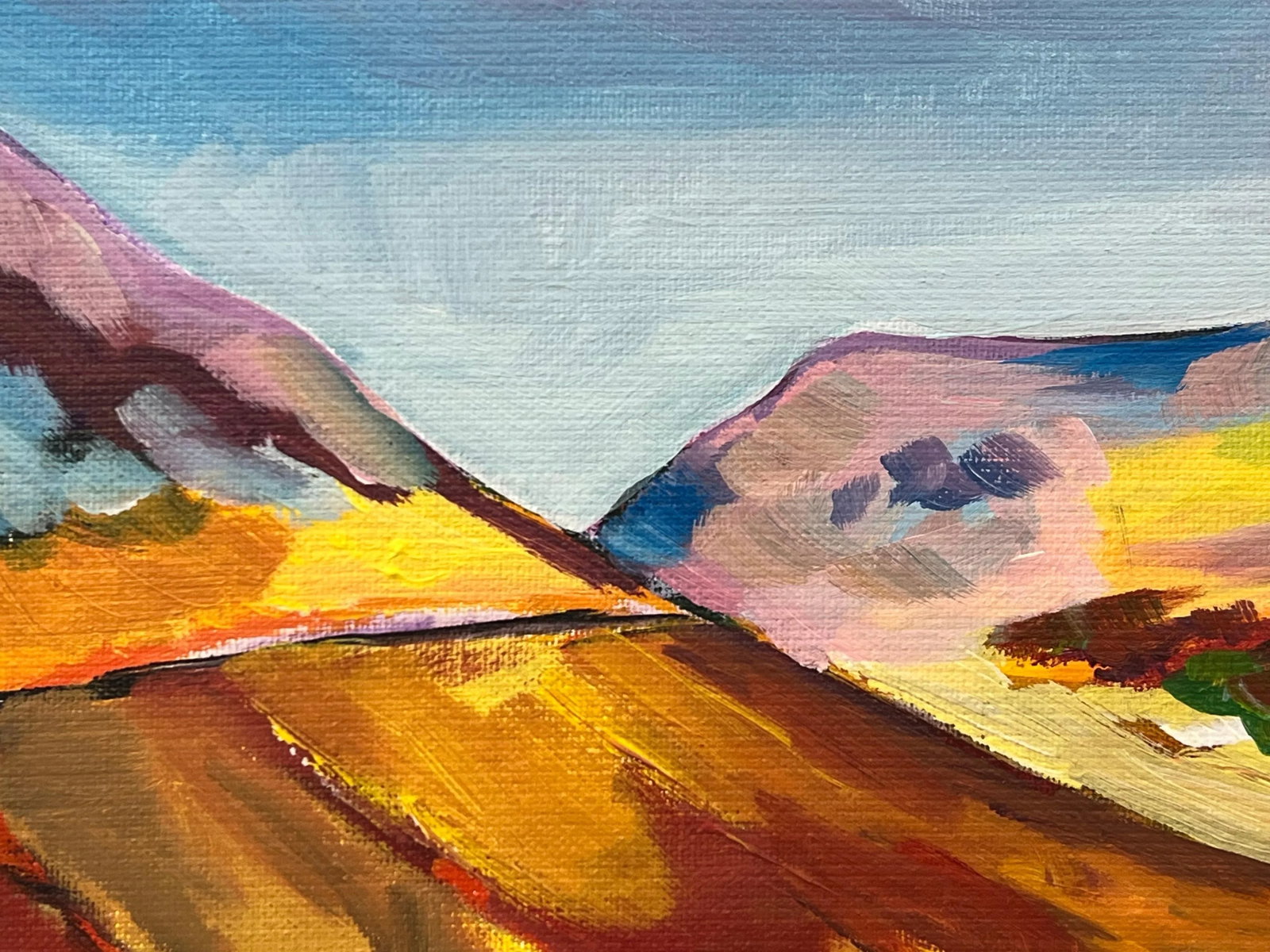Angela Wakefield Colourful Abstract Yellow Painting of Scottish Highlands by Contemporary Artist, 20 - 11