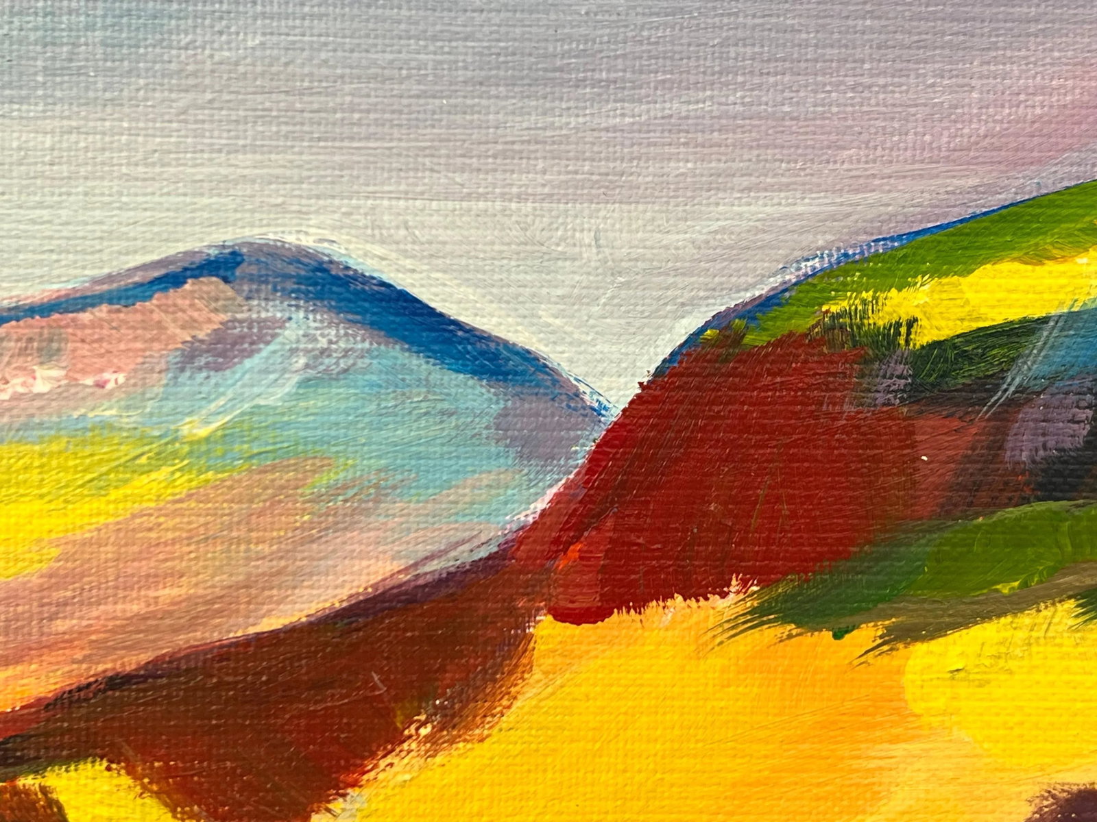 Angela Wakefield Colourful Abstract Yellow Painting of Scottish Highlands by Contemporary Artist, 20 - 12
