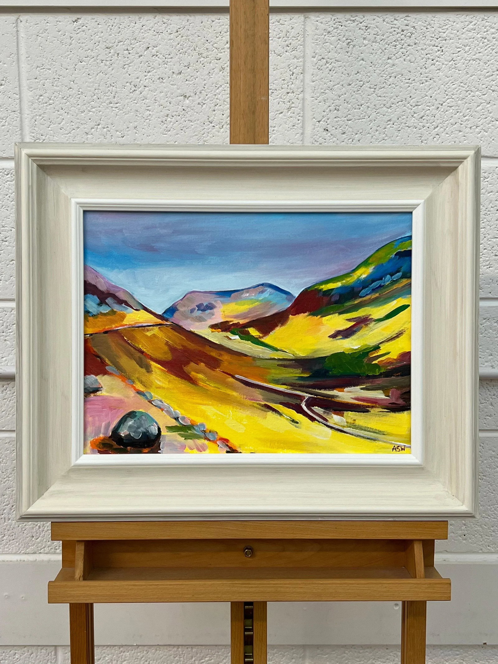 Angela Wakefield Colourful Abstract Yellow Painting of Scottish Highlands by Contemporary Artist, 20 - 2