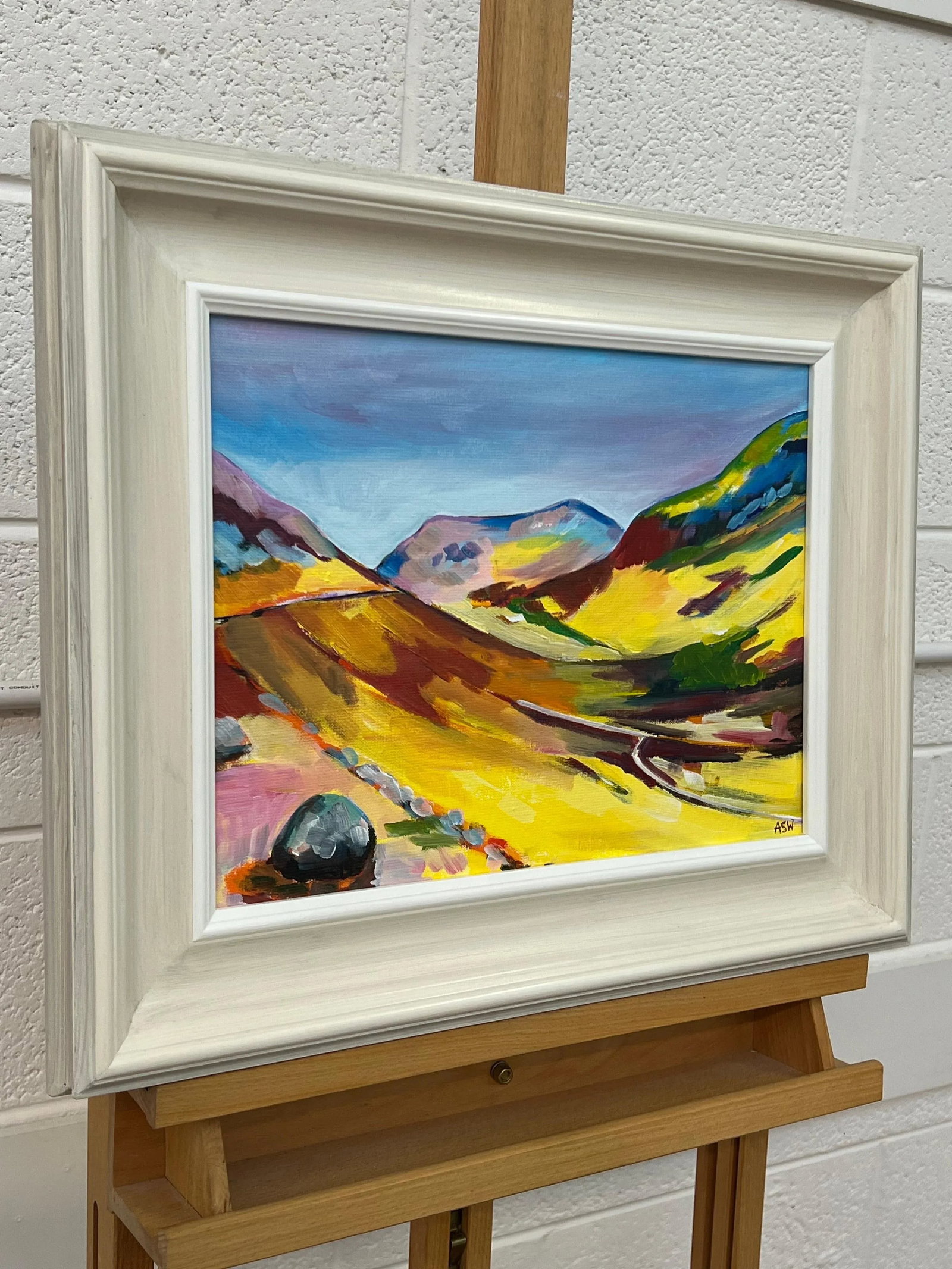 Angela Wakefield Colourful Abstract Yellow Painting of Scottish Highlands by Contemporary Artist, 20 - 3