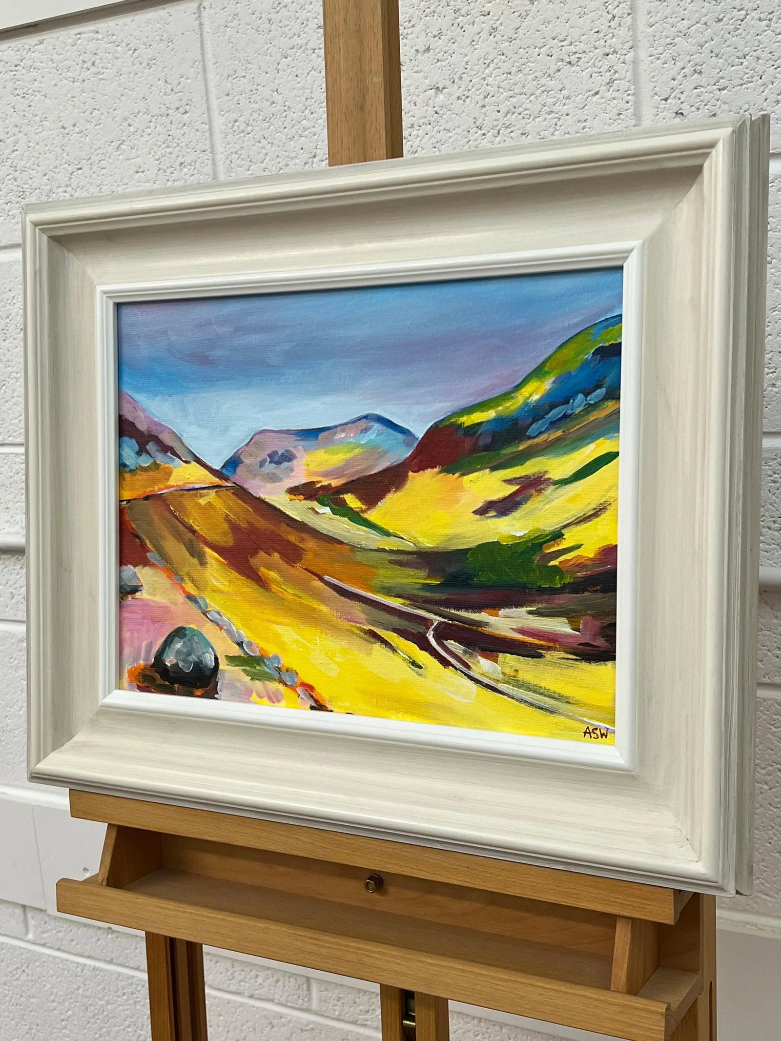 Angela Wakefield Colourful Abstract Yellow Painting of Scottish Highlands by Contemporary Artist, 20 - 4