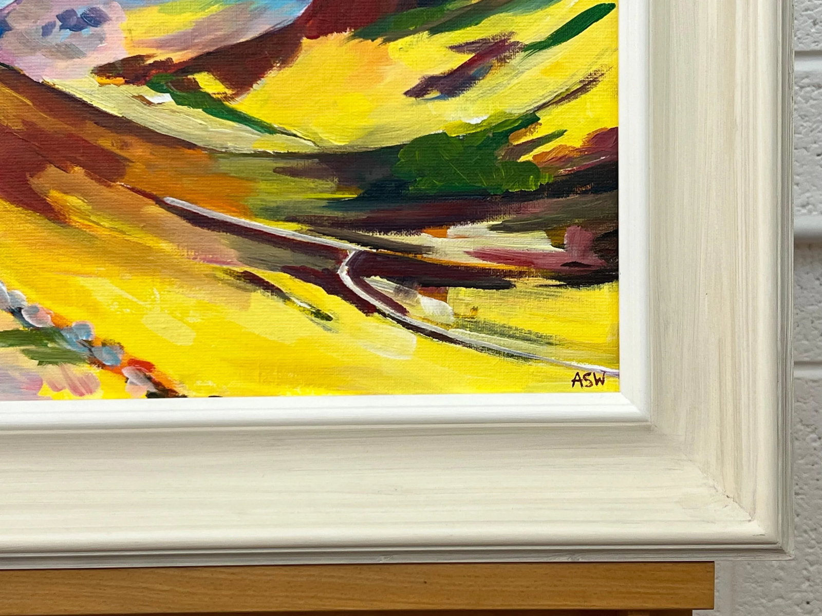 Angela Wakefield Colourful Abstract Yellow Painting of Scottish Highlands by Contemporary Artist, 20 - 5