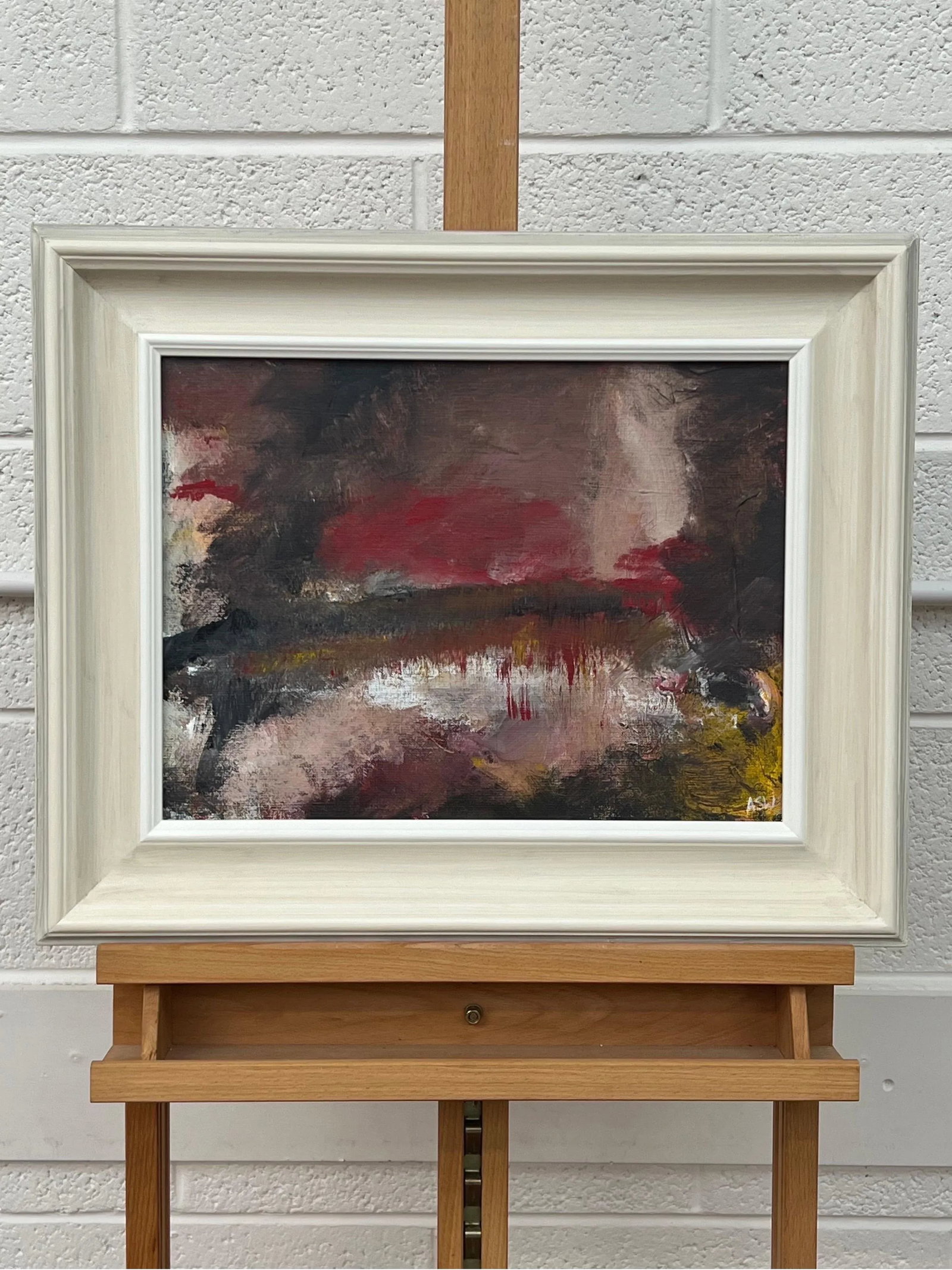 Dark Red & Black Expressive Abstract Painting by Contemporary British Artist - 3
