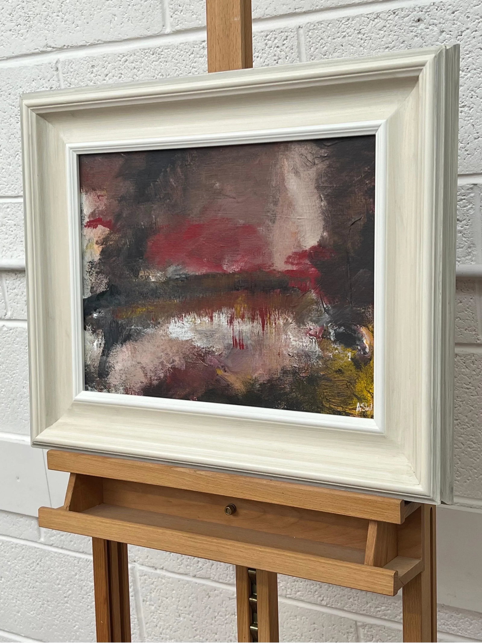Dark Red & Black Expressive Abstract Painting by Contemporary British Artist - 4