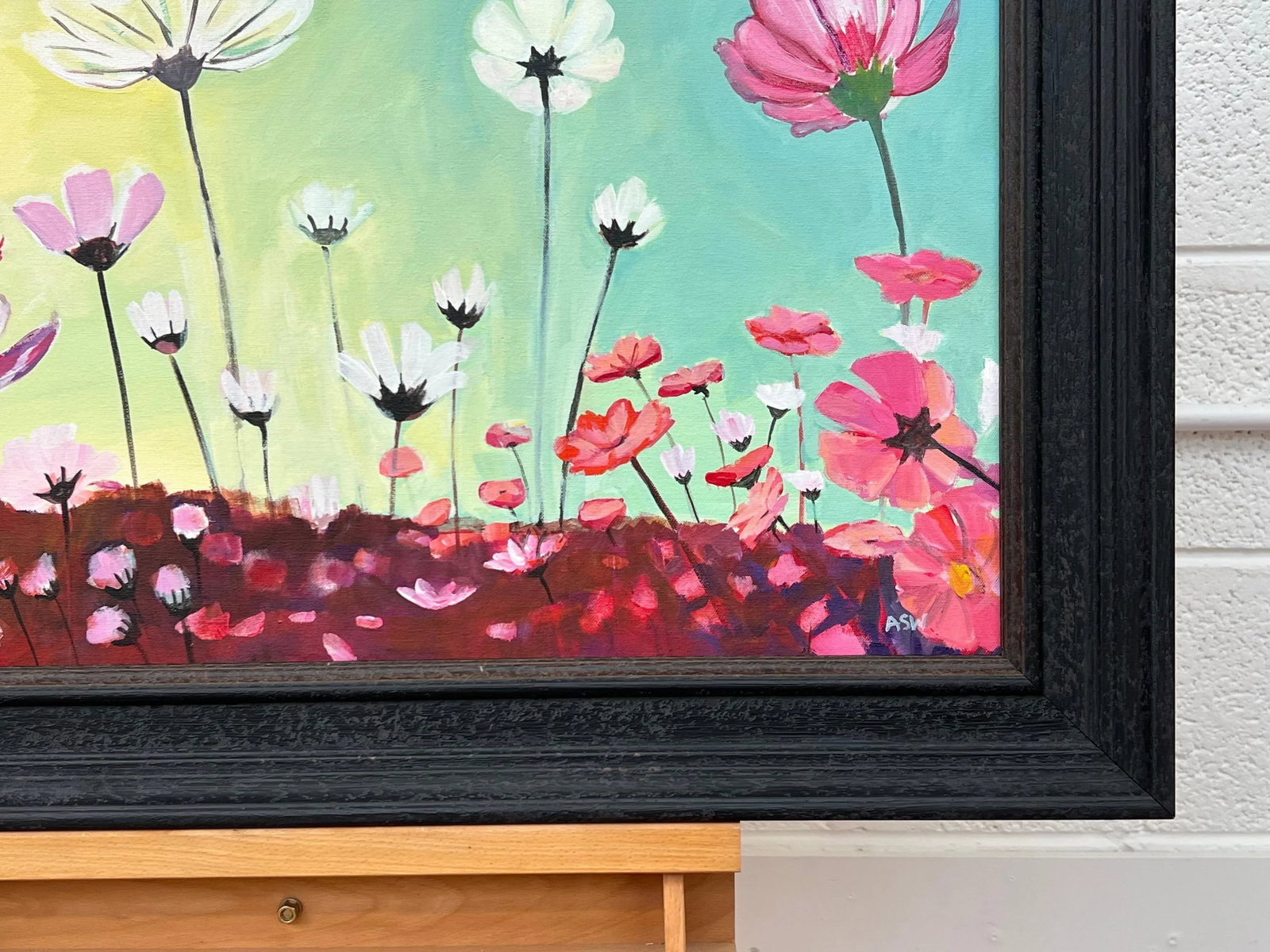 Colourful Design Study of Wild Pink & White Flowers on a Yellow & Turquoise Background, 2023 - 5