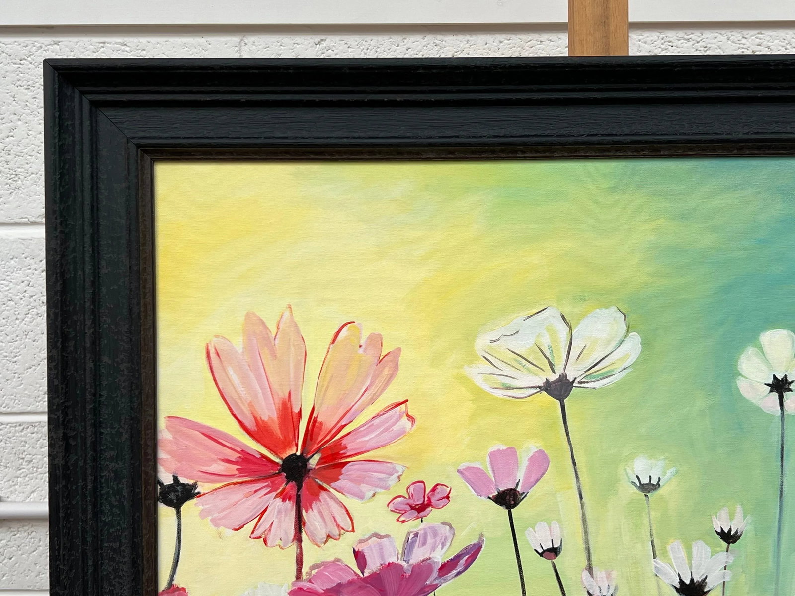 Colourful Design Study of Wild Pink & White Flowers on a Yellow & Turquoise Background, 2023 - 7