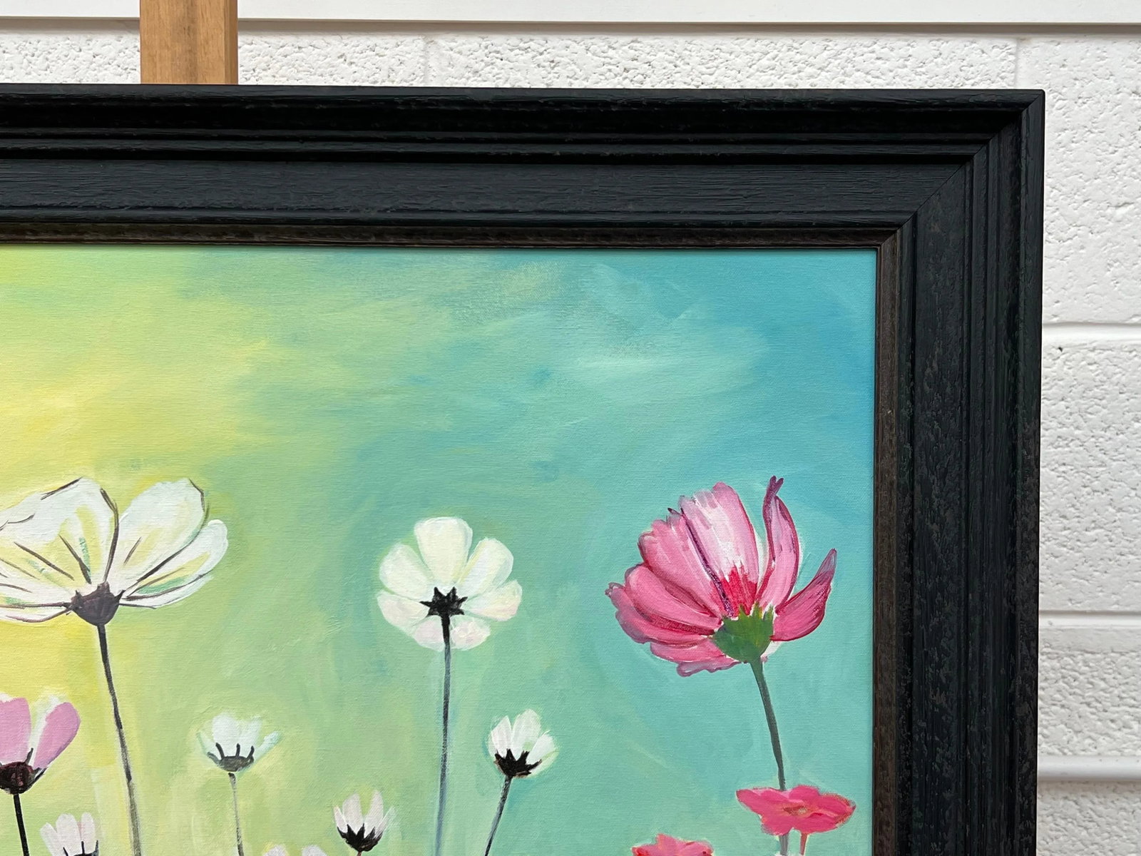 Colourful Design Study of Wild Pink & White Flowers on a Yellow & Turquoise Background, 2023 - 8