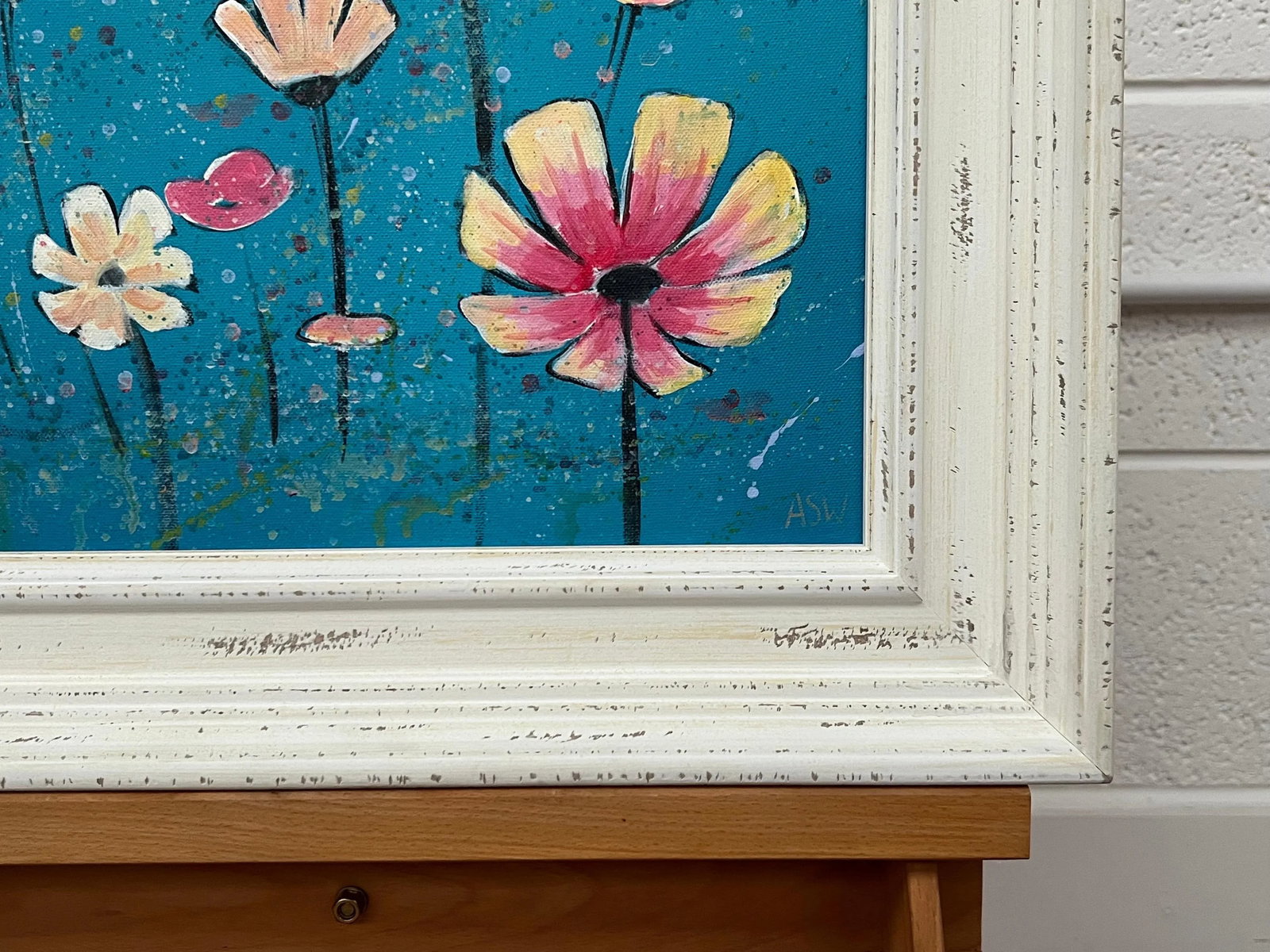 Angela Wakefield Design Study of Wild Pink & White Flowers on Turquoise by Contemporary Artist, 2023 - 5