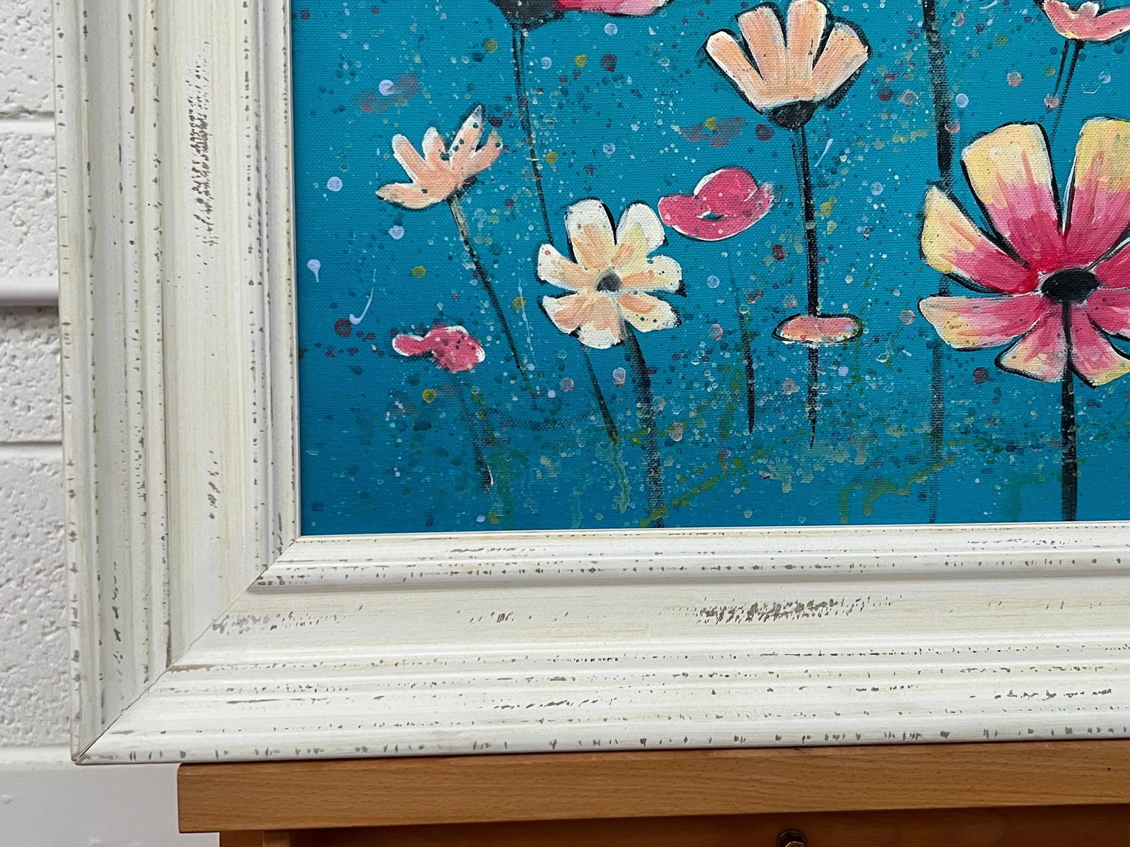Angela Wakefield Design Study of Wild Pink & White Flowers on Turquoise by Contemporary Artist, 2023 - 6