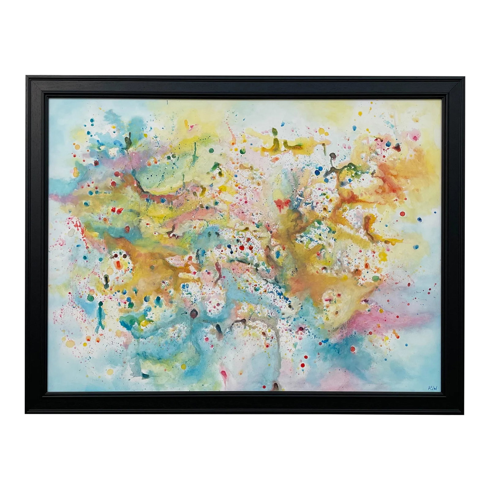 Light Colourful Abstract Art on White Background - Unique Original Art by Contemporary British Artis: Light Colourful Abstract Art with Pink, Red, Yellow & Blue on a White Background by Contemporary British Artist, Angela Wakefield. Angela Wakefield has twice been on the front cover of "˜Art of