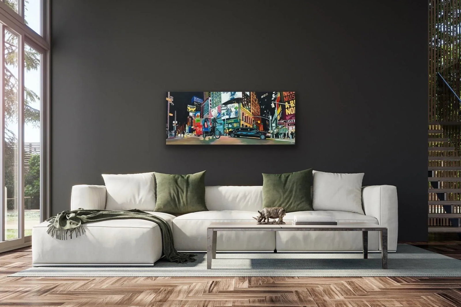 New York City Panoramic Street Scene With Limousine and Neon Lights in the Rain - 11