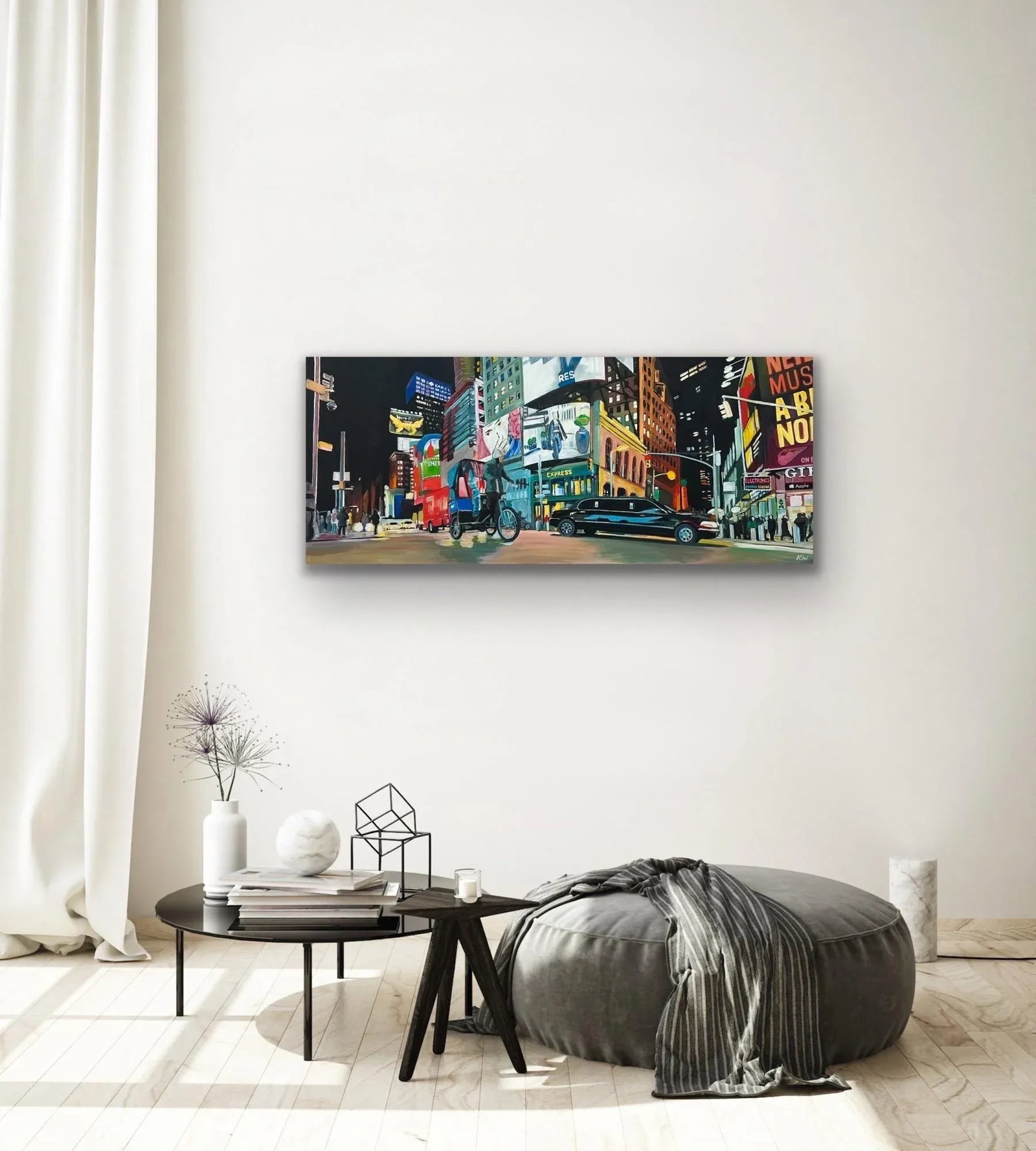 New York City Panoramic Street Scene With Limousine and Neon Lights in the Rain - 7