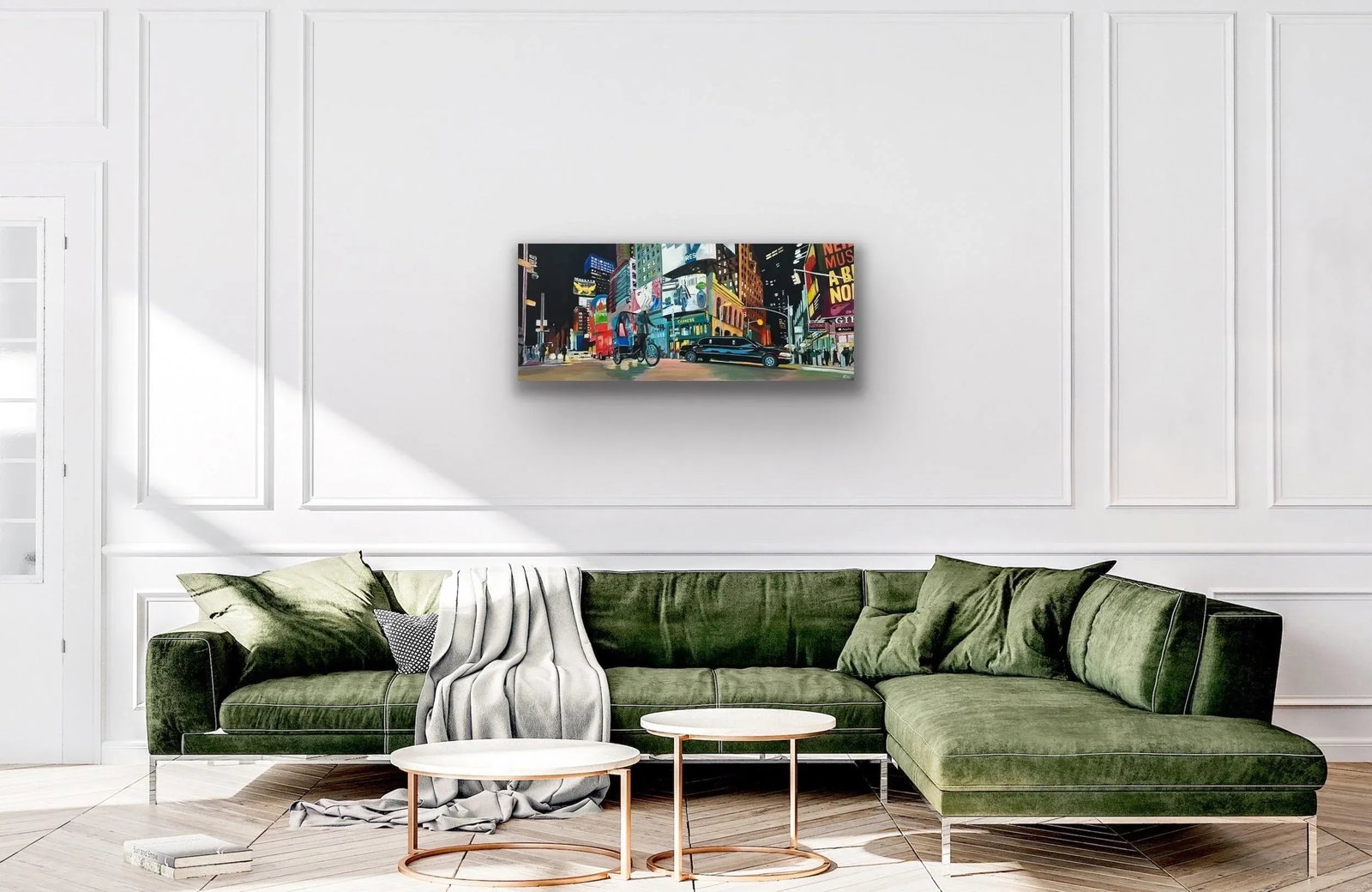 New York City Panoramic Street Scene With Limousine and Neon Lights in the Rain - 9
