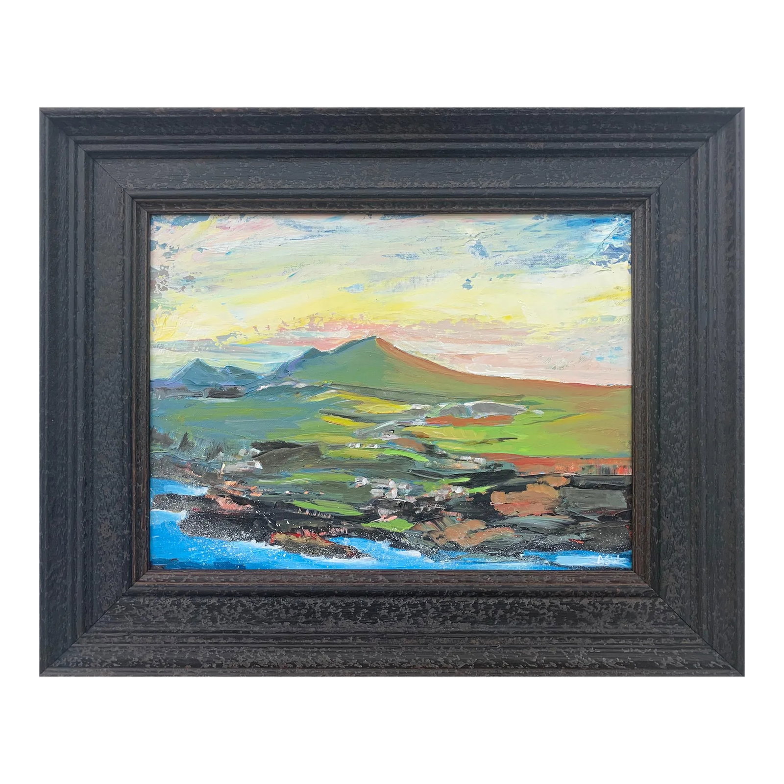 Original Abstract Landscape Painting of the Scottish Highlands by British Artist: Original Abstract Landscape Painting of the Scottish Highlands by British Artist, Angela Wakefield Art measures 16 x 12 inches Frame measures 21 x 17 inches Angela Wakefield has twice been on the