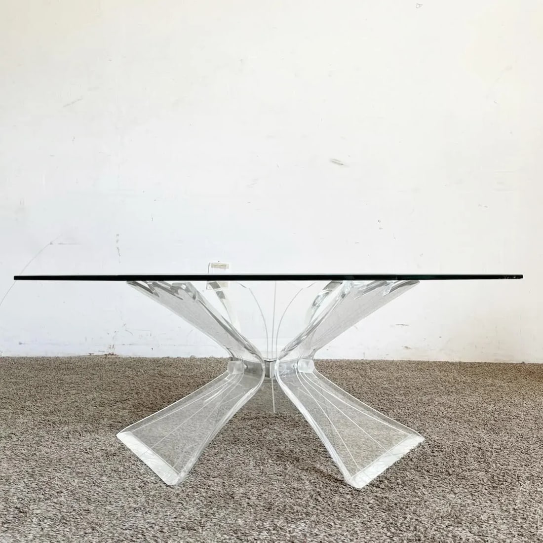Postmodern Octagonal Beveled Glass Top Lucite Coffee Table - 2