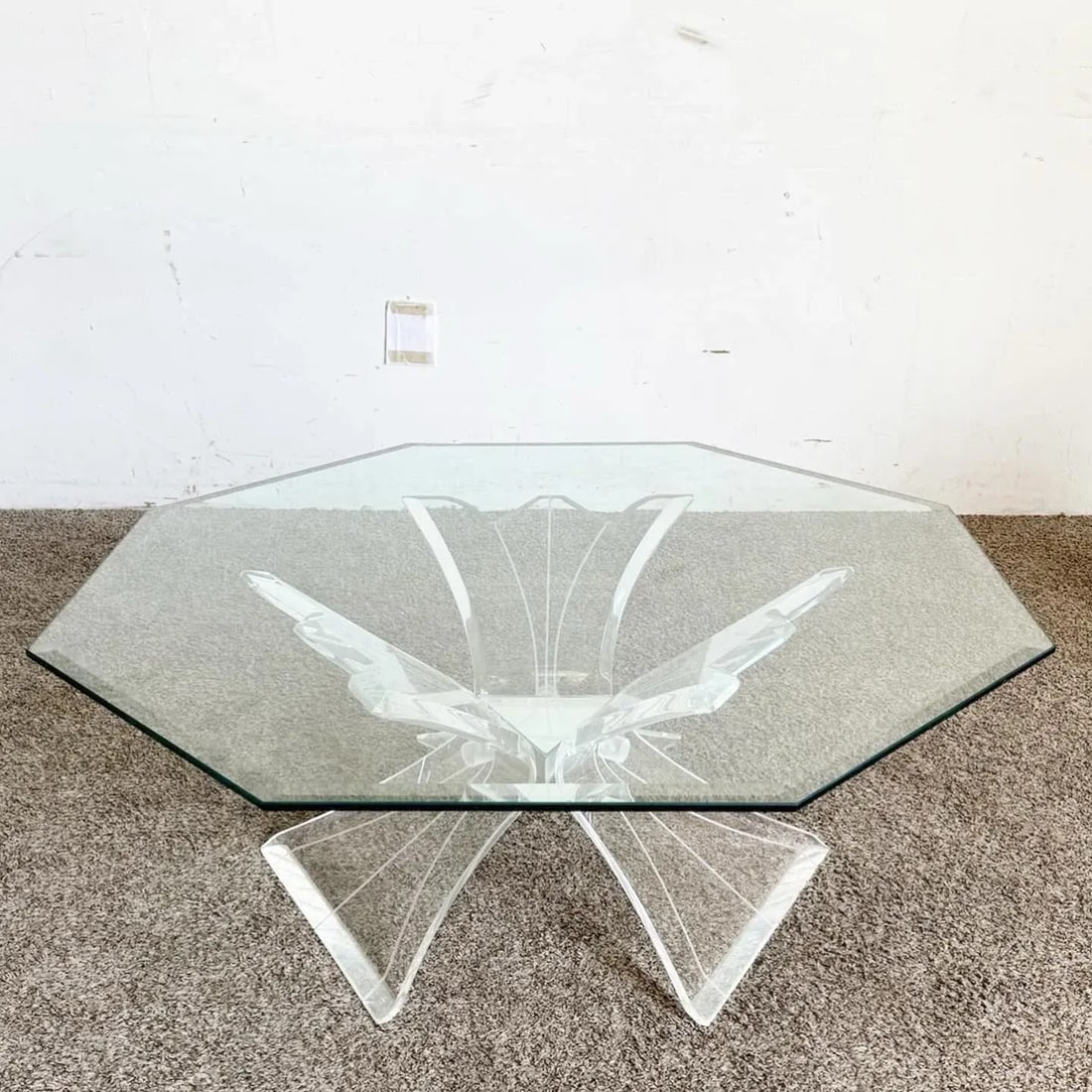 Postmodern Octagonal Beveled Glass Top Lucite Coffee Table - 3