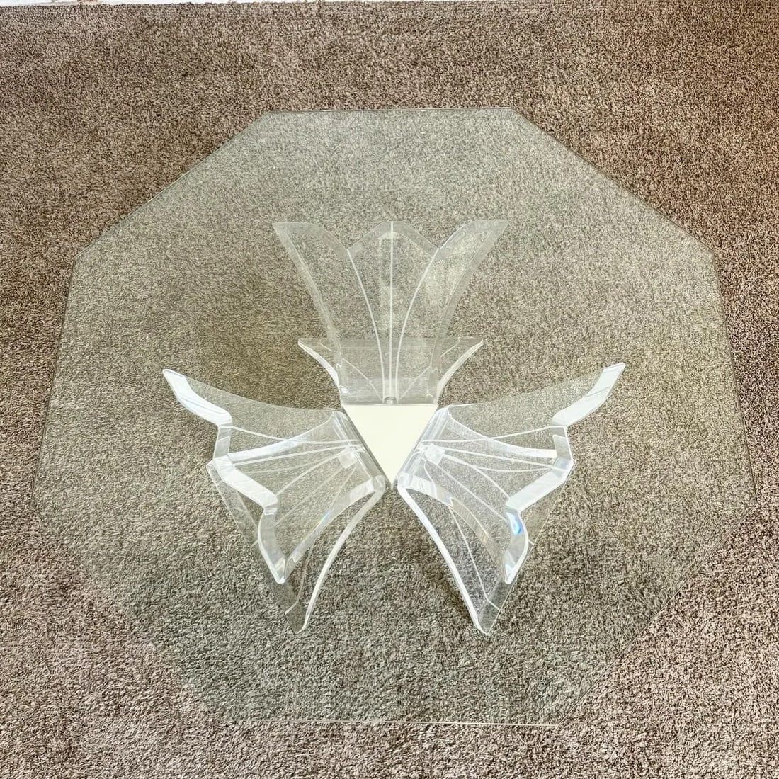 Postmodern Octagonal Beveled Glass Top Lucite Coffee Table - 4