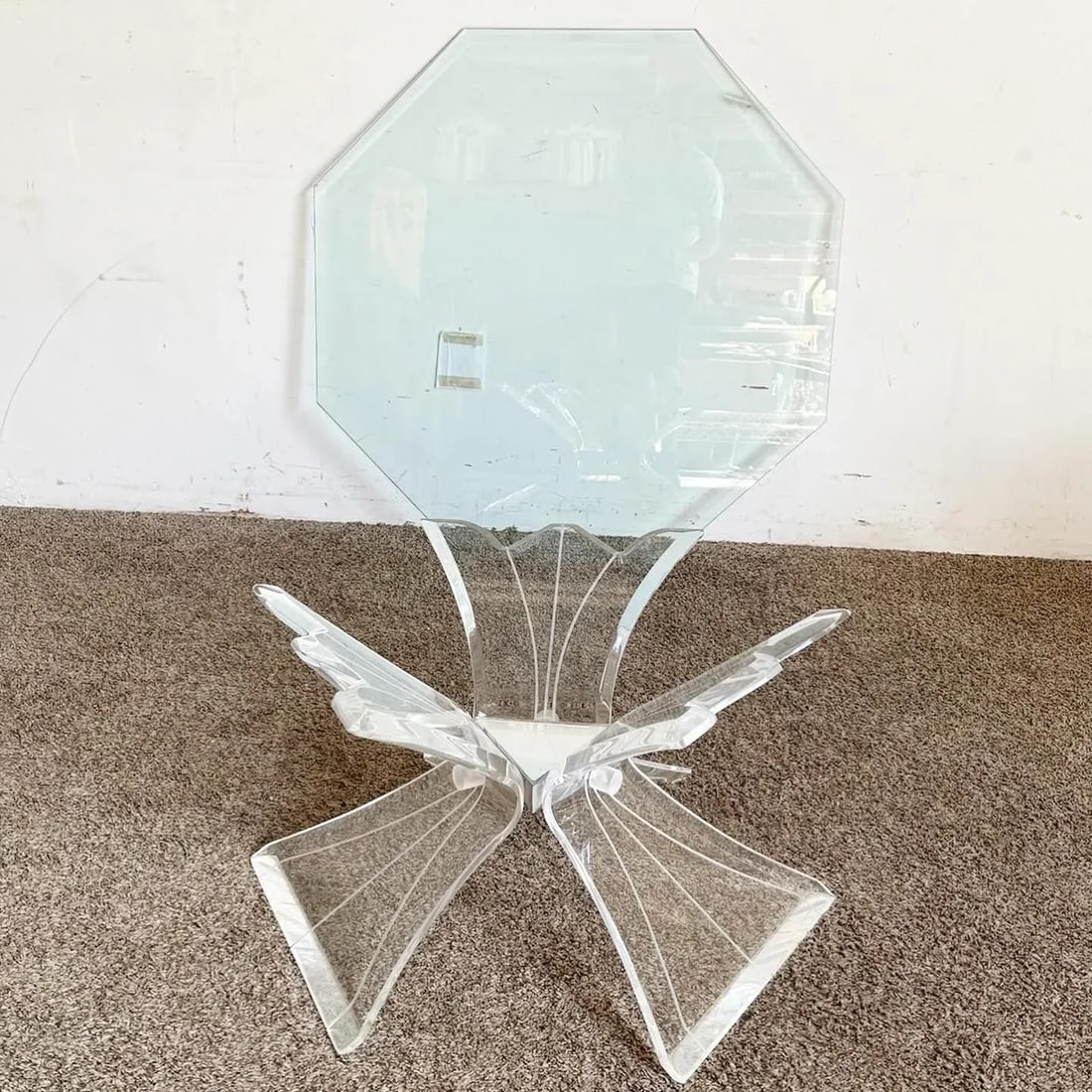 Postmodern Octagonal Beveled Glass Top Lucite Coffee Table - 7