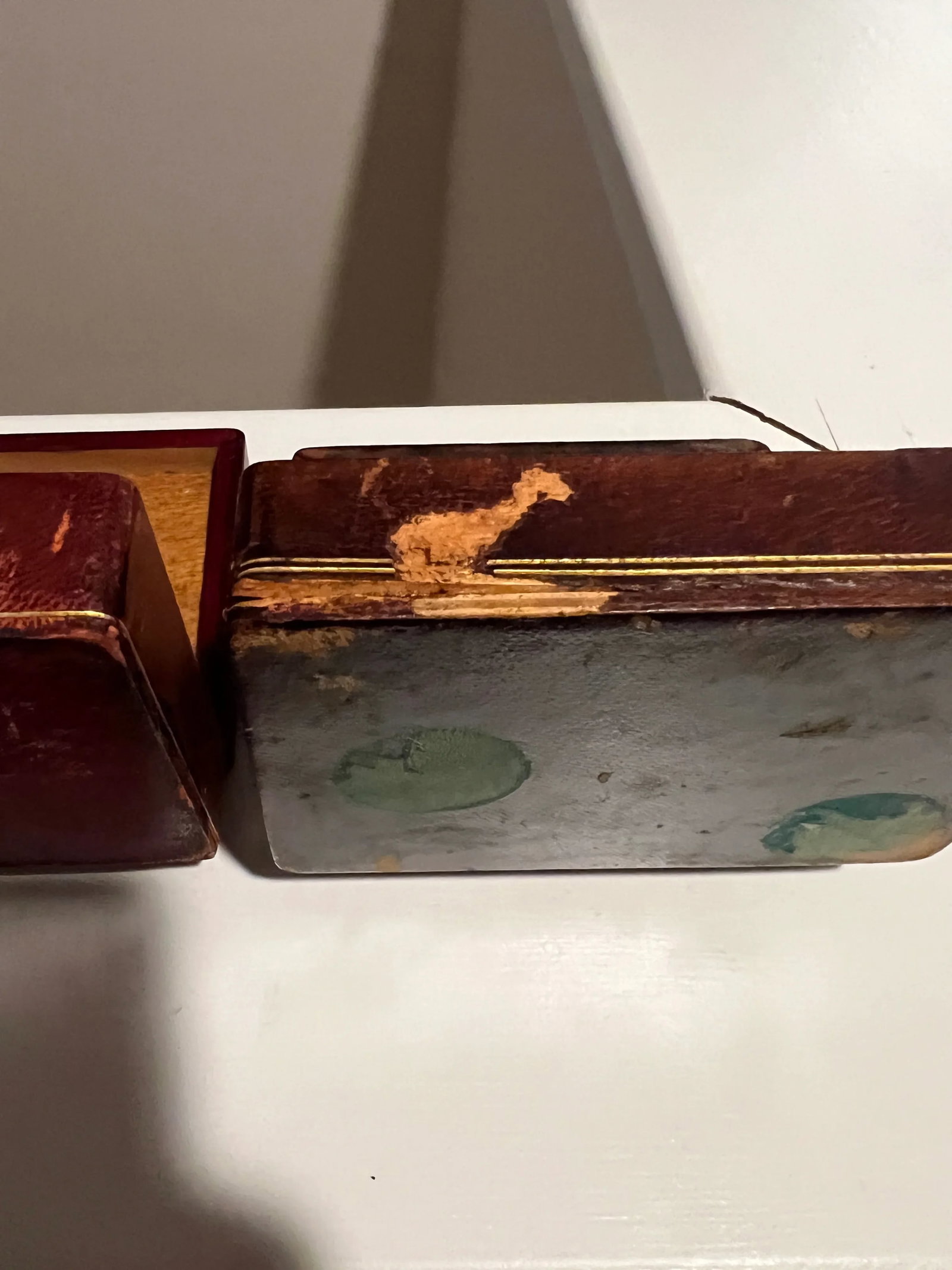 Pair, Italian Tooled Leather & Pietra Dura "Cigar" Motif Tobacco Boxes - 5