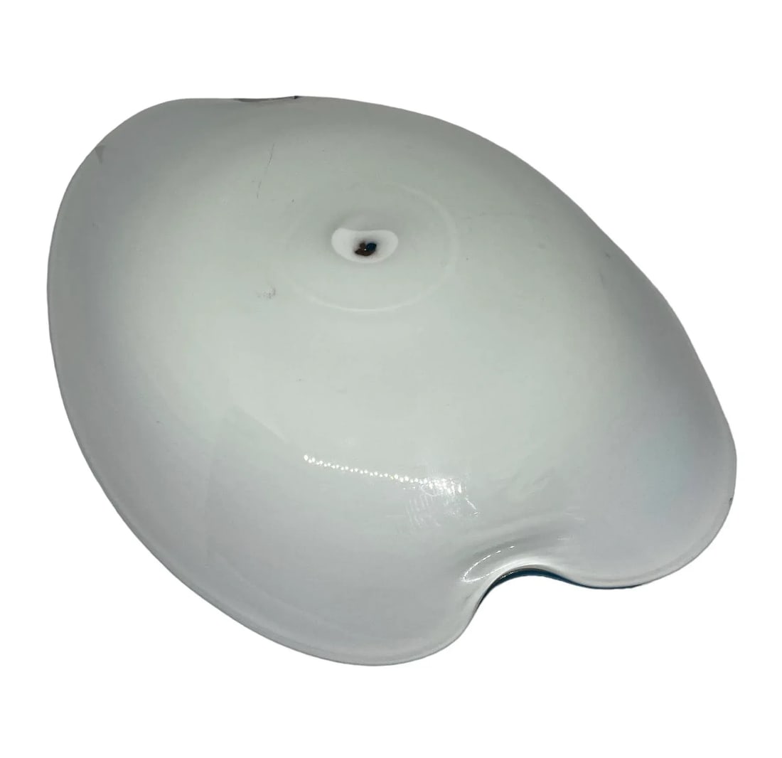 Mid 20th Century Murano Style Modern Aqua Art Glass Amoeba Oval Shape With Silver and Bronze Swirl D - 7