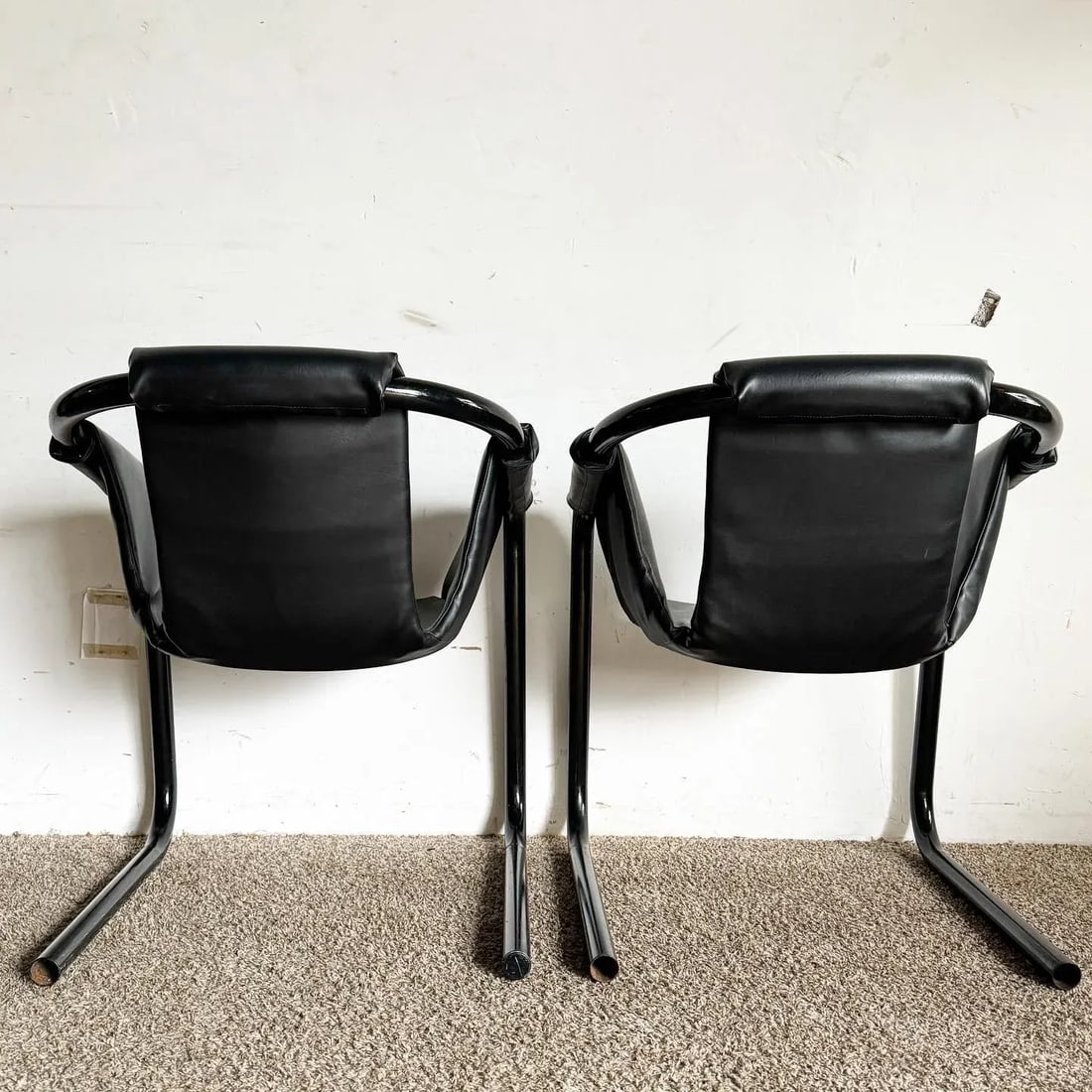 1970s Black Vinyl on Black Metal Zermatt Tubular Sling Chairs Vecta - 4