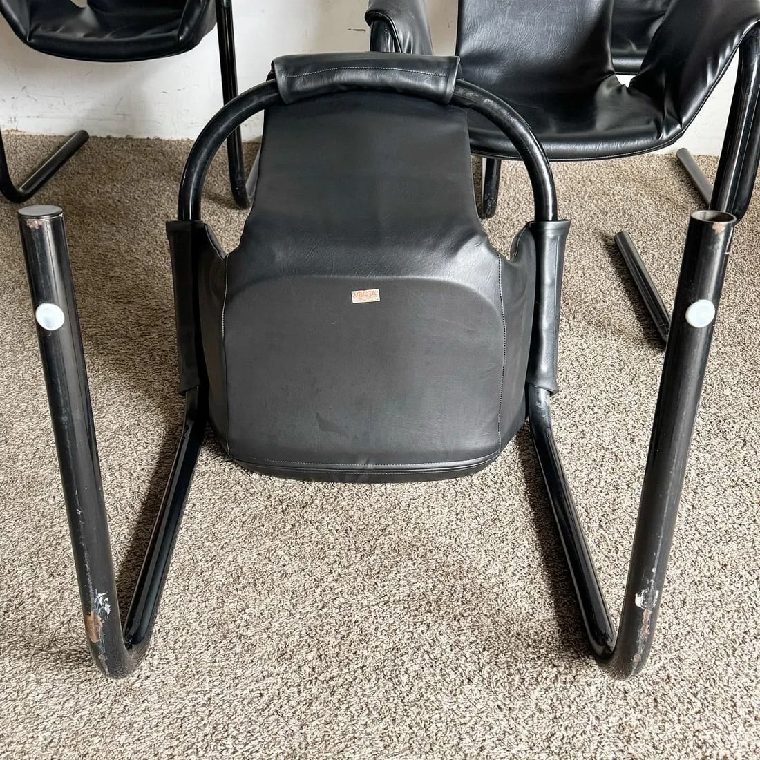 1970s Black Vinyl on Black Metal Zermatt Tubular Sling Chairs Vecta - 5