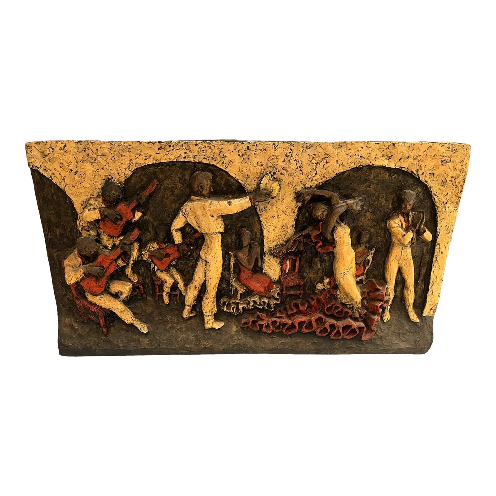 Vintage Mid Century Modern J. Segura Fiberglass Spanish Renaissance Revival Wall Art Sculpture.: A Fantastic high relief Mid Century Modern Rare Wall Sculpture. Made by the iconic J. Segura . A chic Spanish renaissance revival in fiberglass. Depicting Spanish dancers and the rhythm of the music