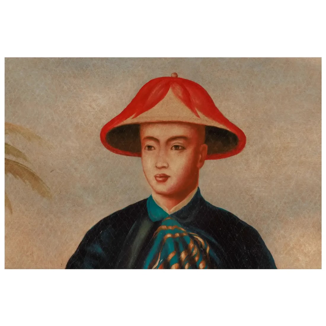 Chinese School, 19th Century Portrait Painting of an "Emperor Holding a Bird" - 4